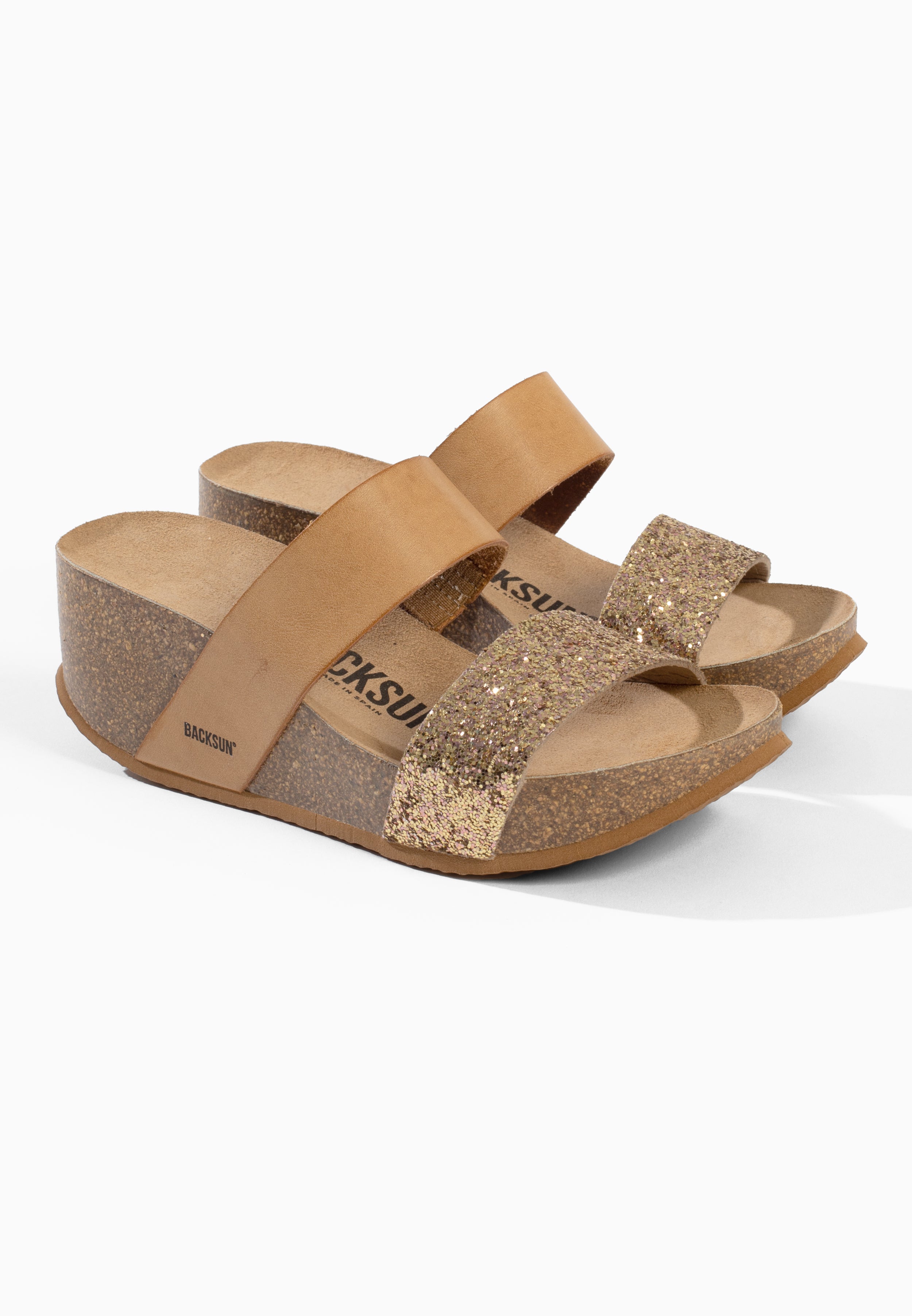 Kamelfarbene Sandalen mit Keilabsatz und Halbkeilabsatz Libreville