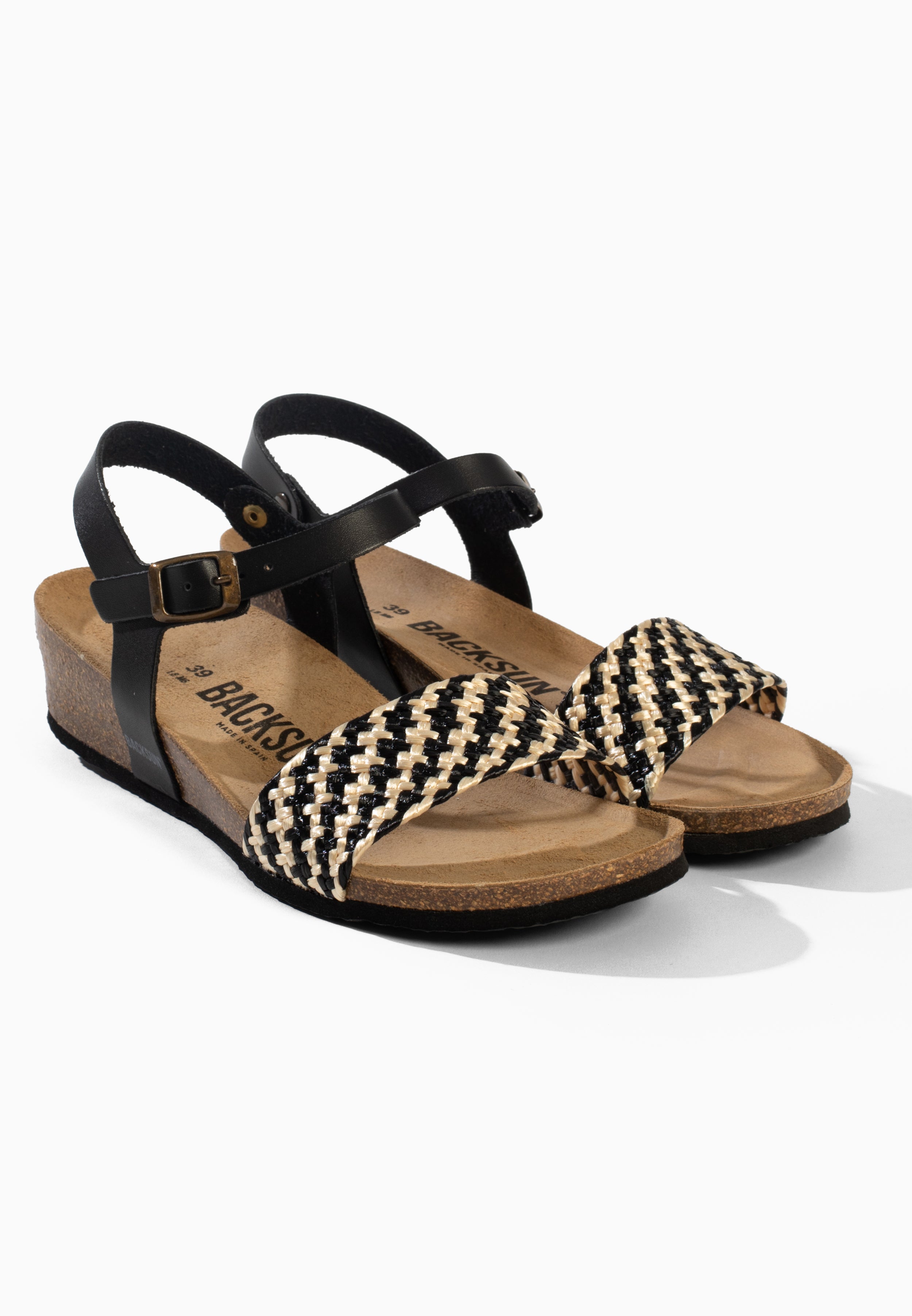 Calabria Black and White Wedge and Semi-Wedge Sandals
