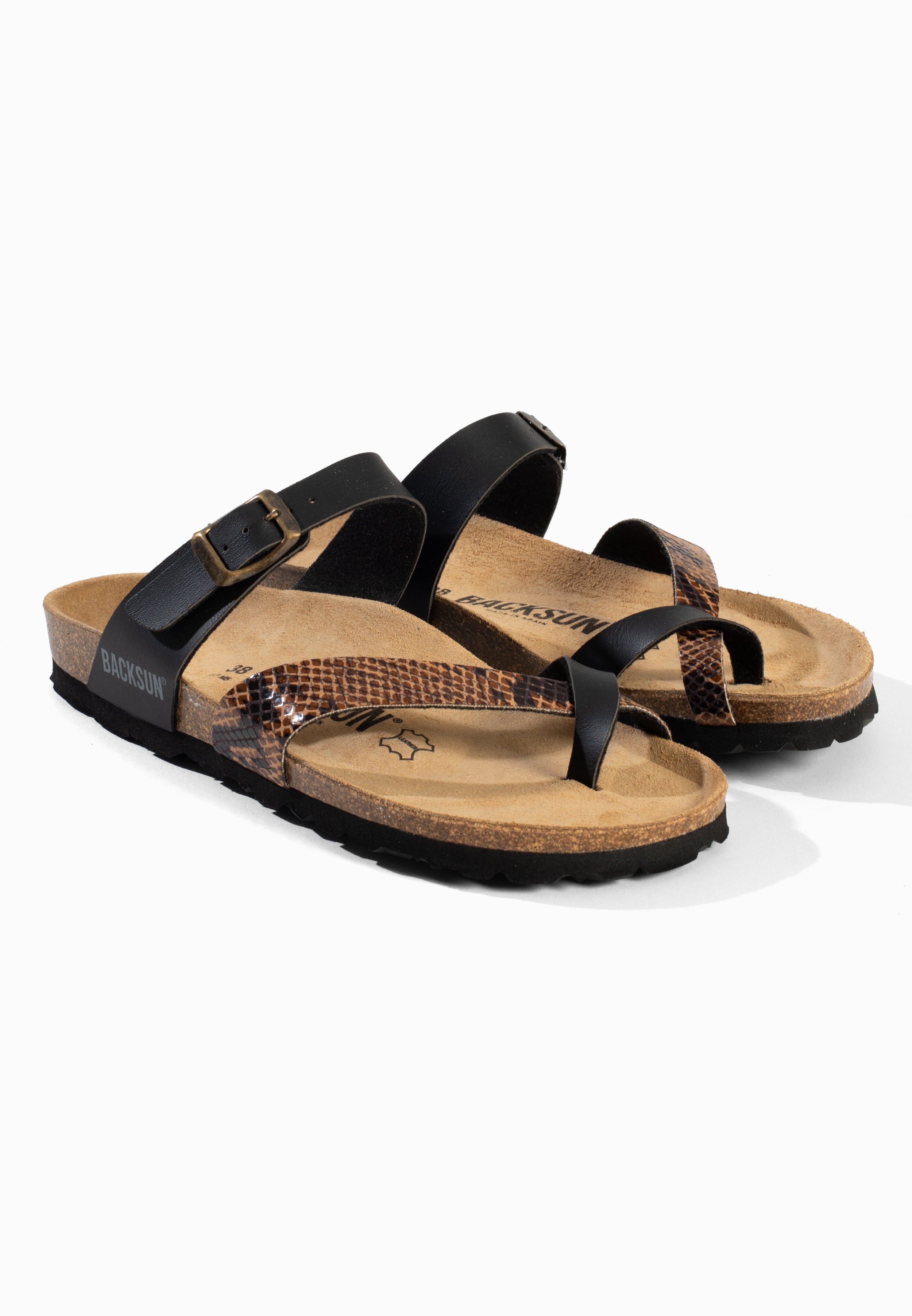 Barcelona Zehenstegsandalen in Schwarz und Braun