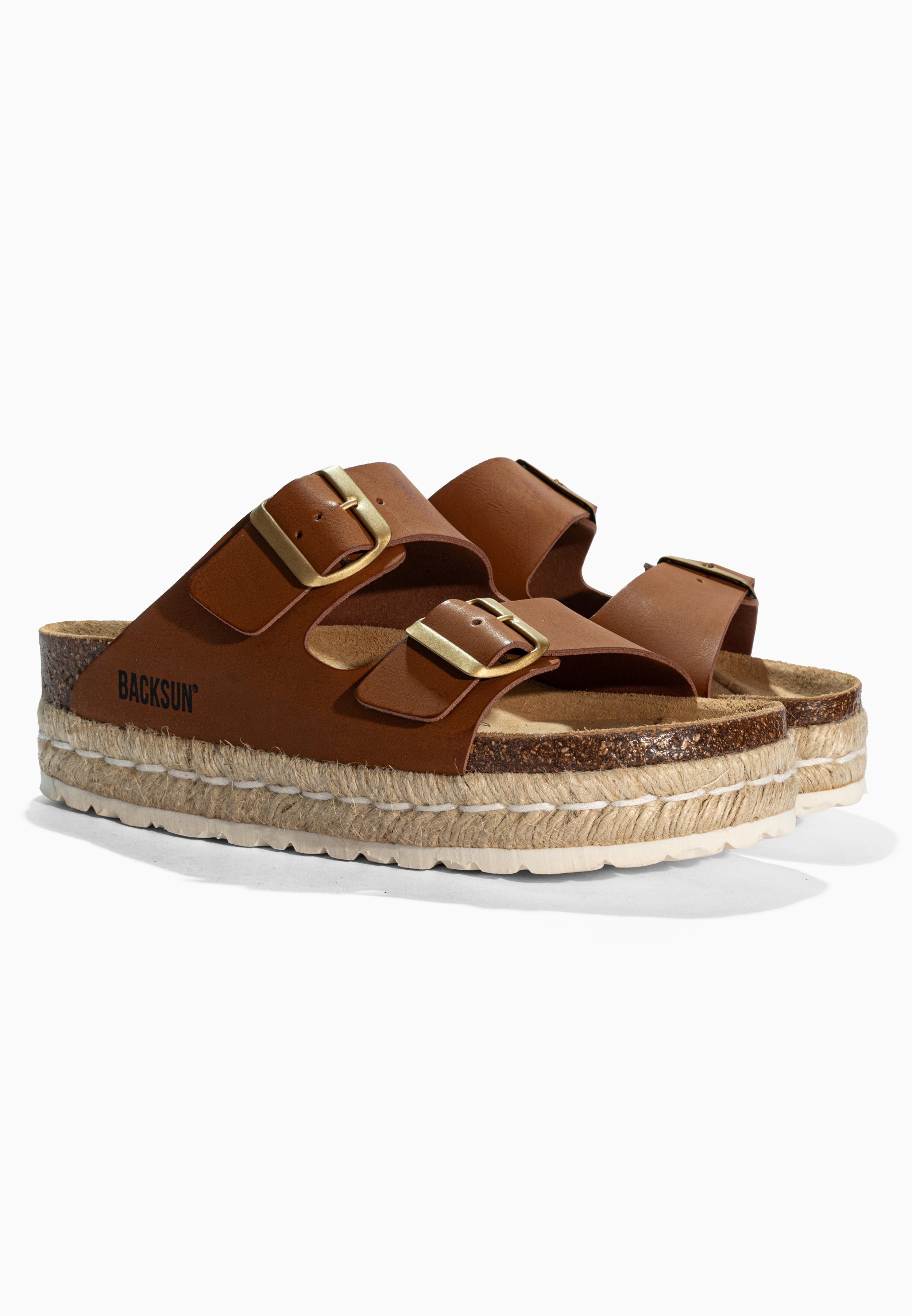 Gwana Kamelfarbene Plateausandalen