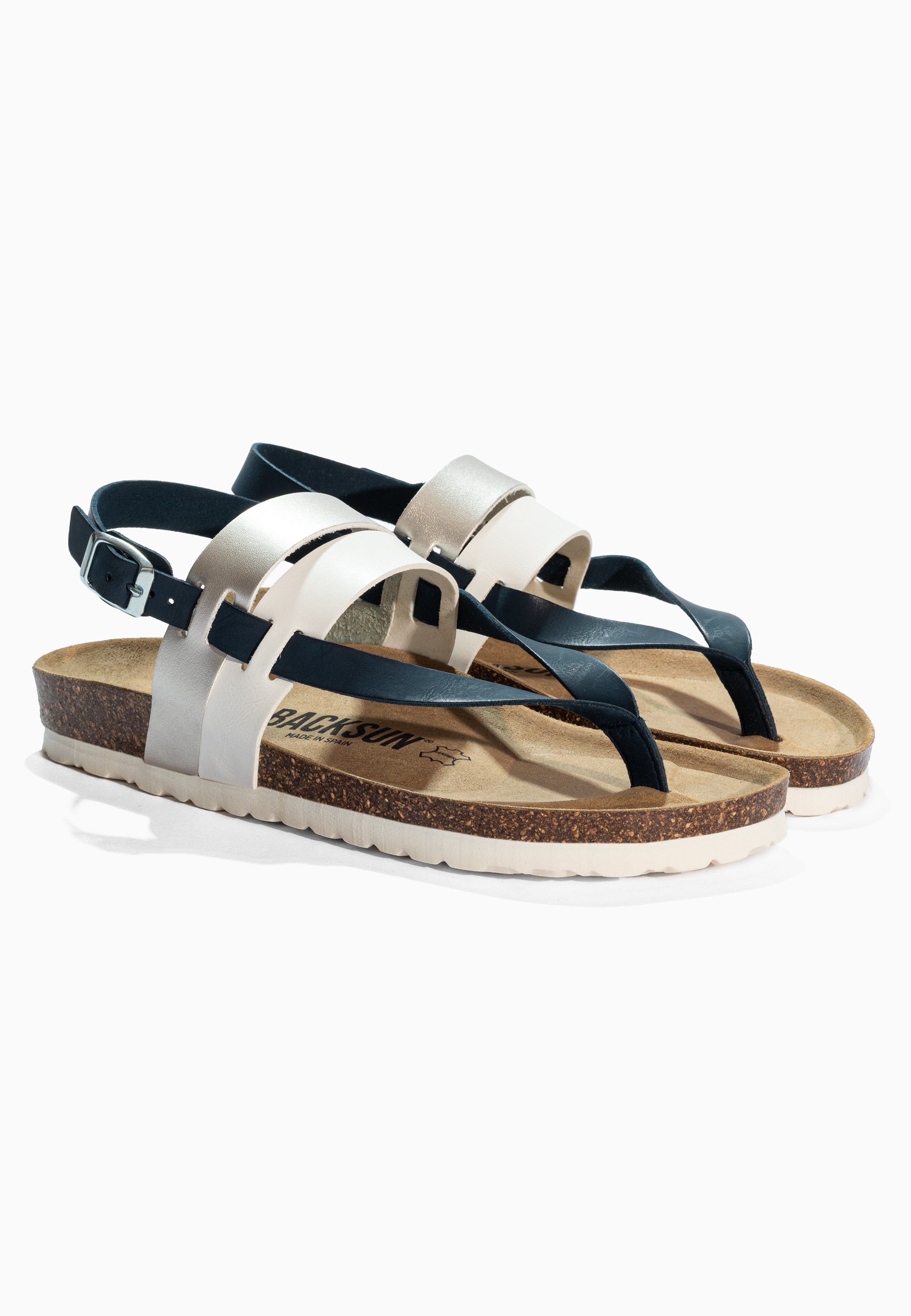 Santarem Navy Blue and Silver Toe-Thong Sandals