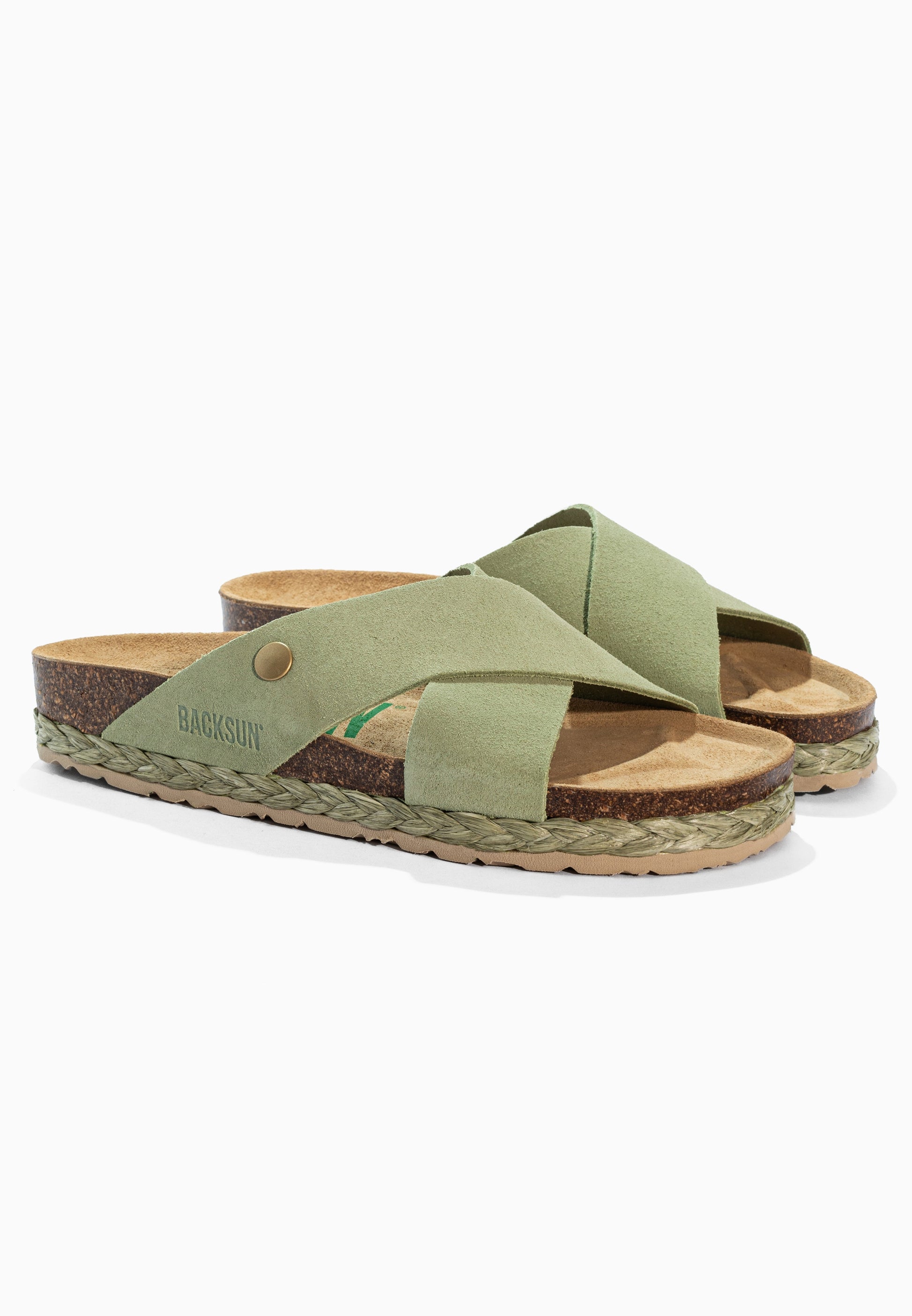 Sandales 2 Brides Lauren Vert en Cuir Suédé