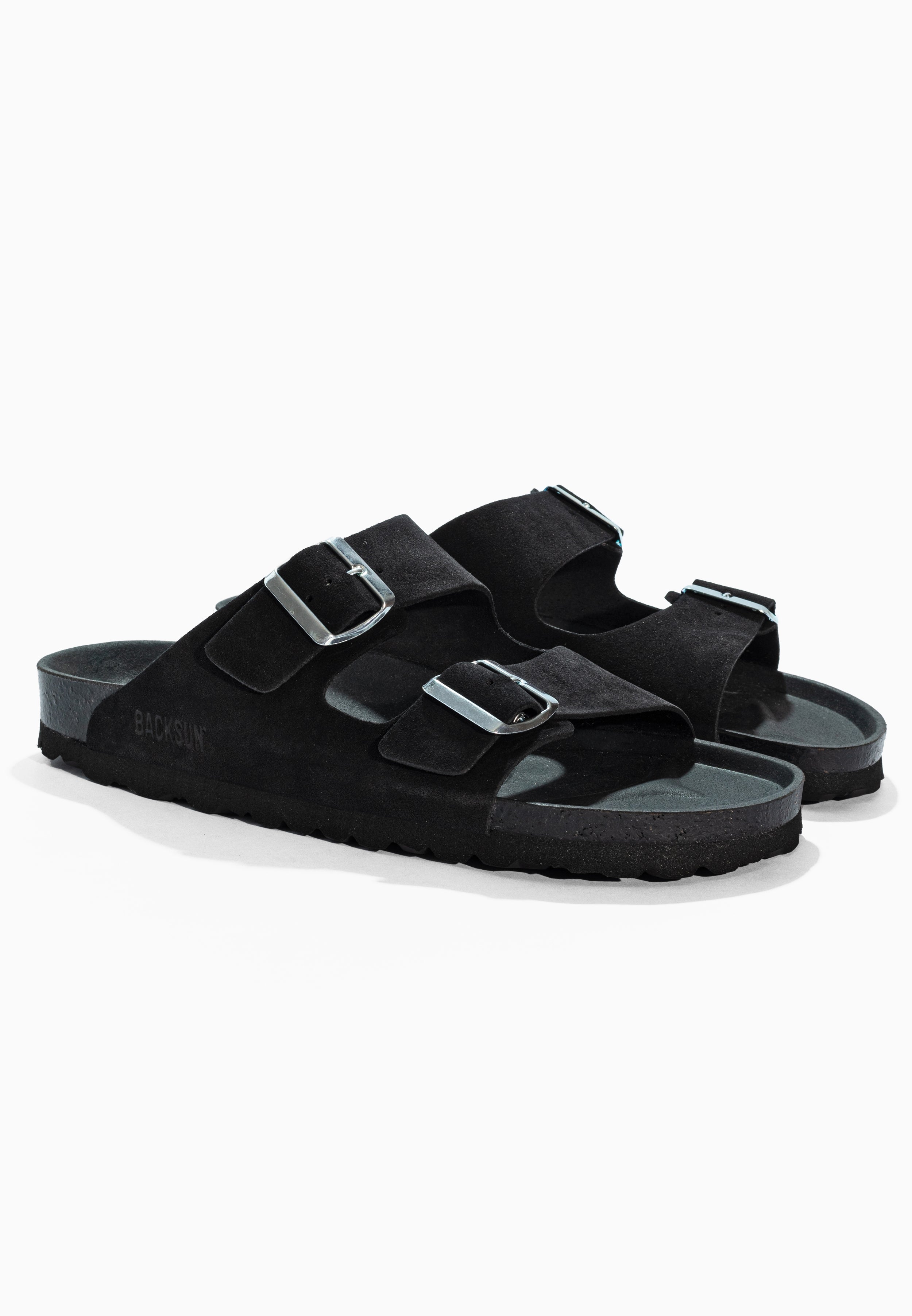 Bali Black Suede Leather 2-Strap Sandals