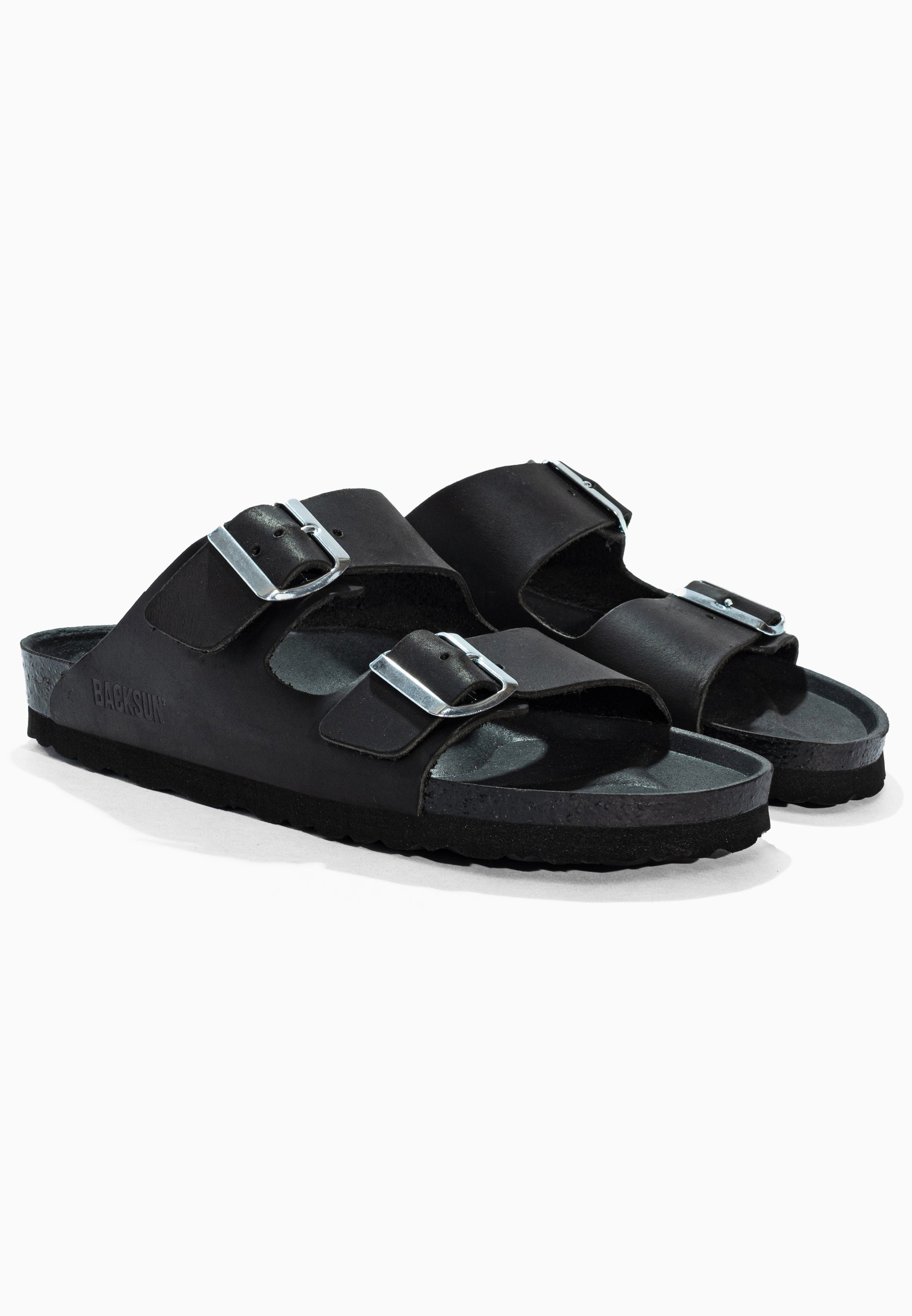 Bali Black Leather 2-Strap Sandals