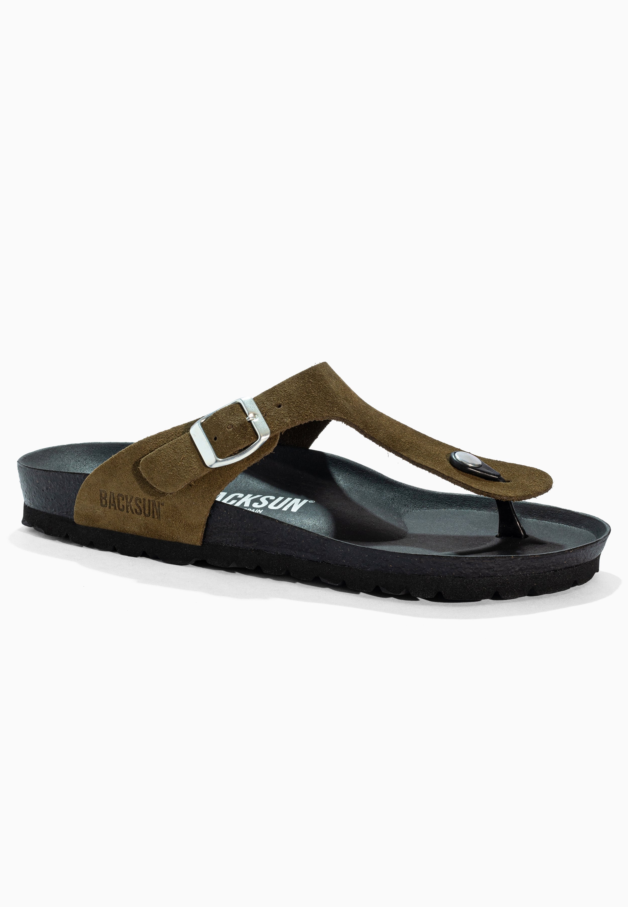 Sandales à Entre-doigts Singapore Kaki en Cuir Suédé