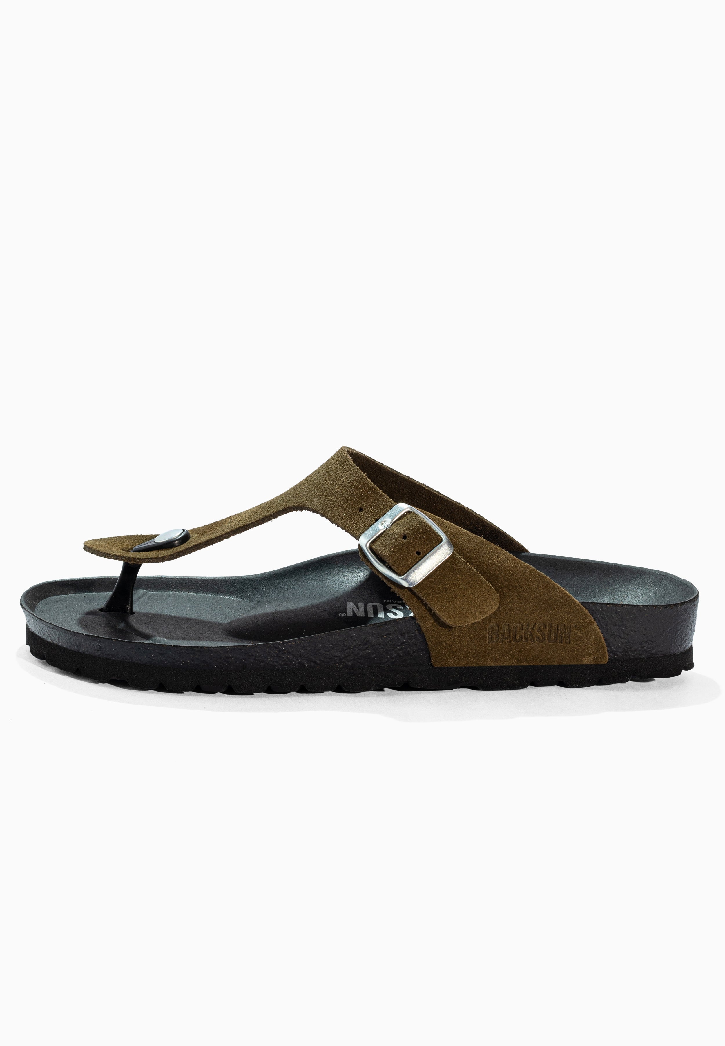 Sandales à Entre-doigts Singapore Kaki en Cuir Suédé