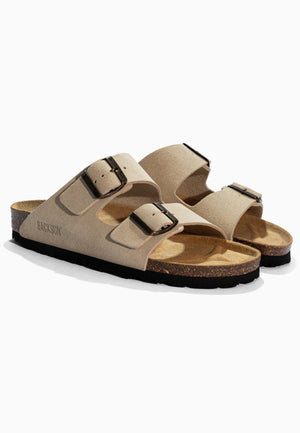Sandales 2 Brides Bali Beige en Cuir Suédé