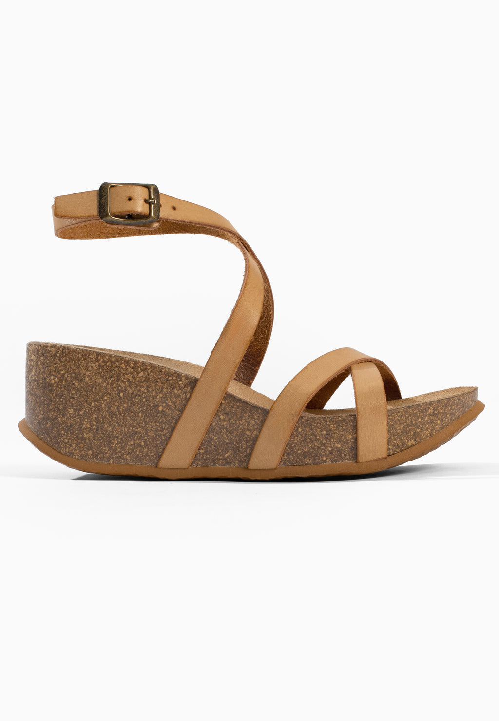 Dunedin Kamelfarbene Sandalen mit Keilabsatz und Halbkeilabsatz