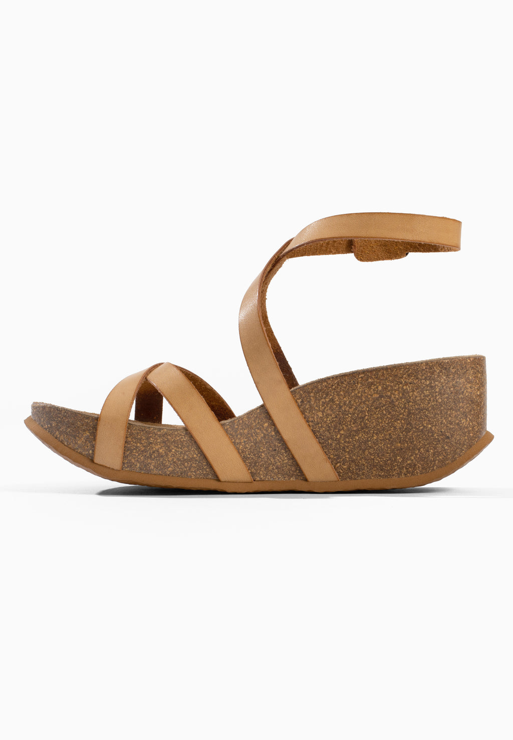 Dunedin Kamelfarbene Sandalen mit Keilabsatz und Halbkeilabsatz