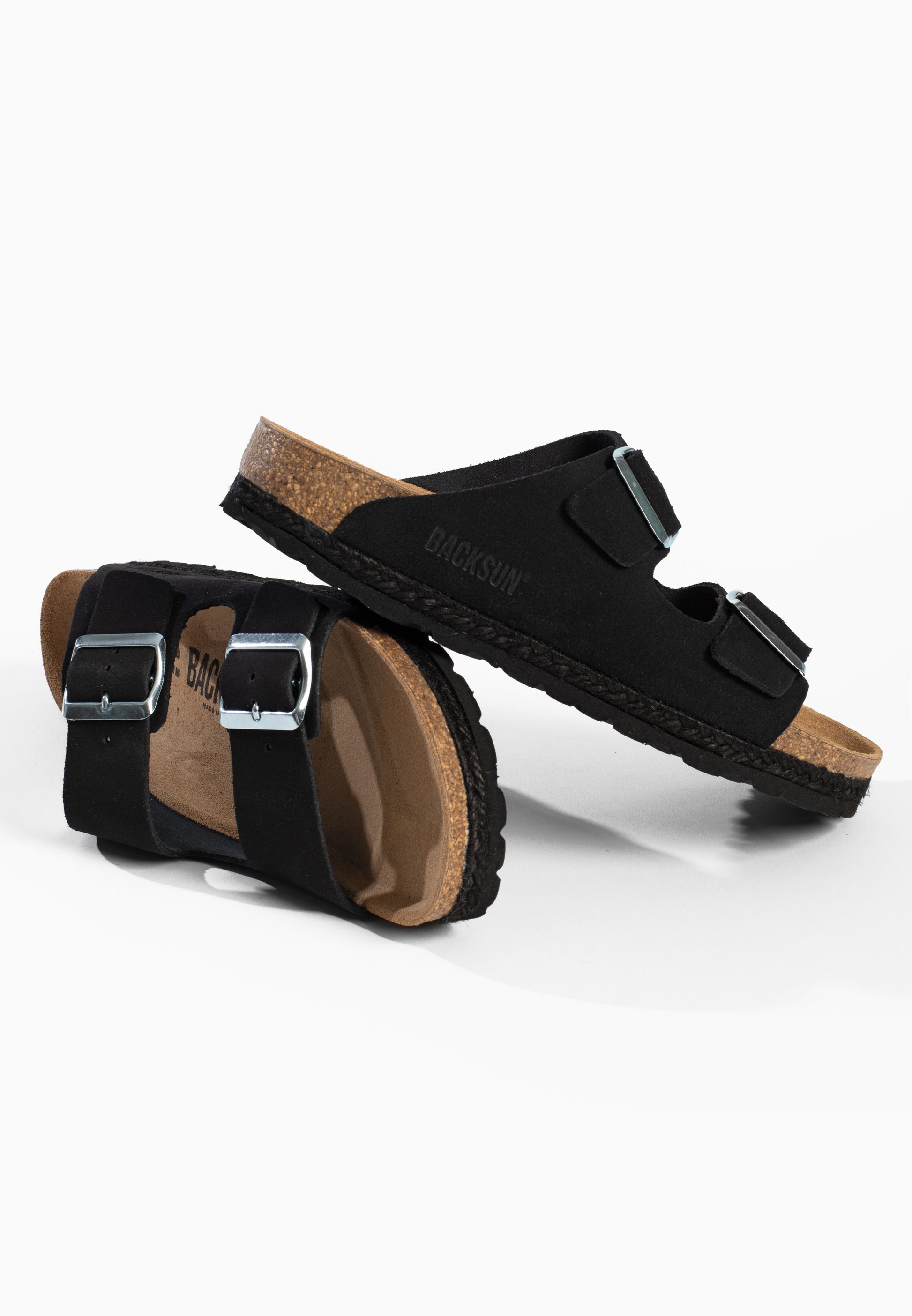 Vada Sandalen aus 100 % schwarzem Leder mit 2 Riemen