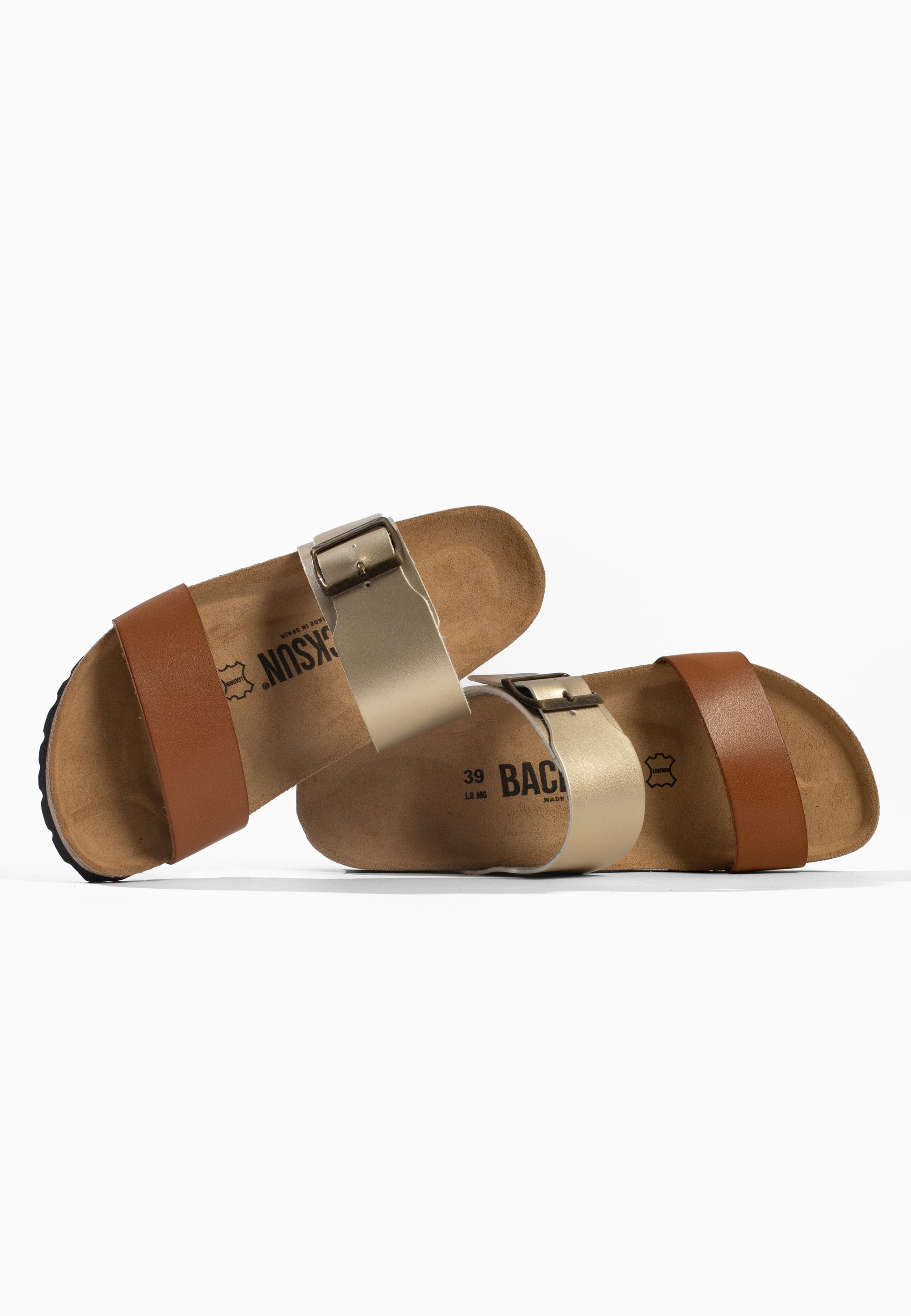Perouse Sandalen mit 2 Riemen in Kamel und Platin