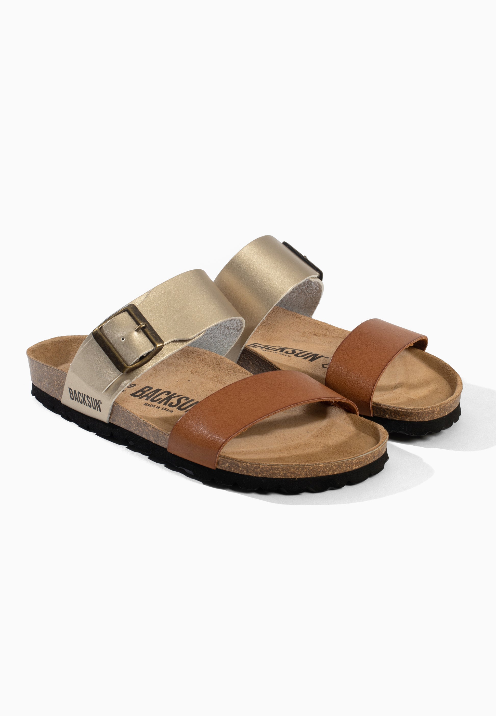 Perouse Sandalen mit 2 Riemen in Kamel und Platin