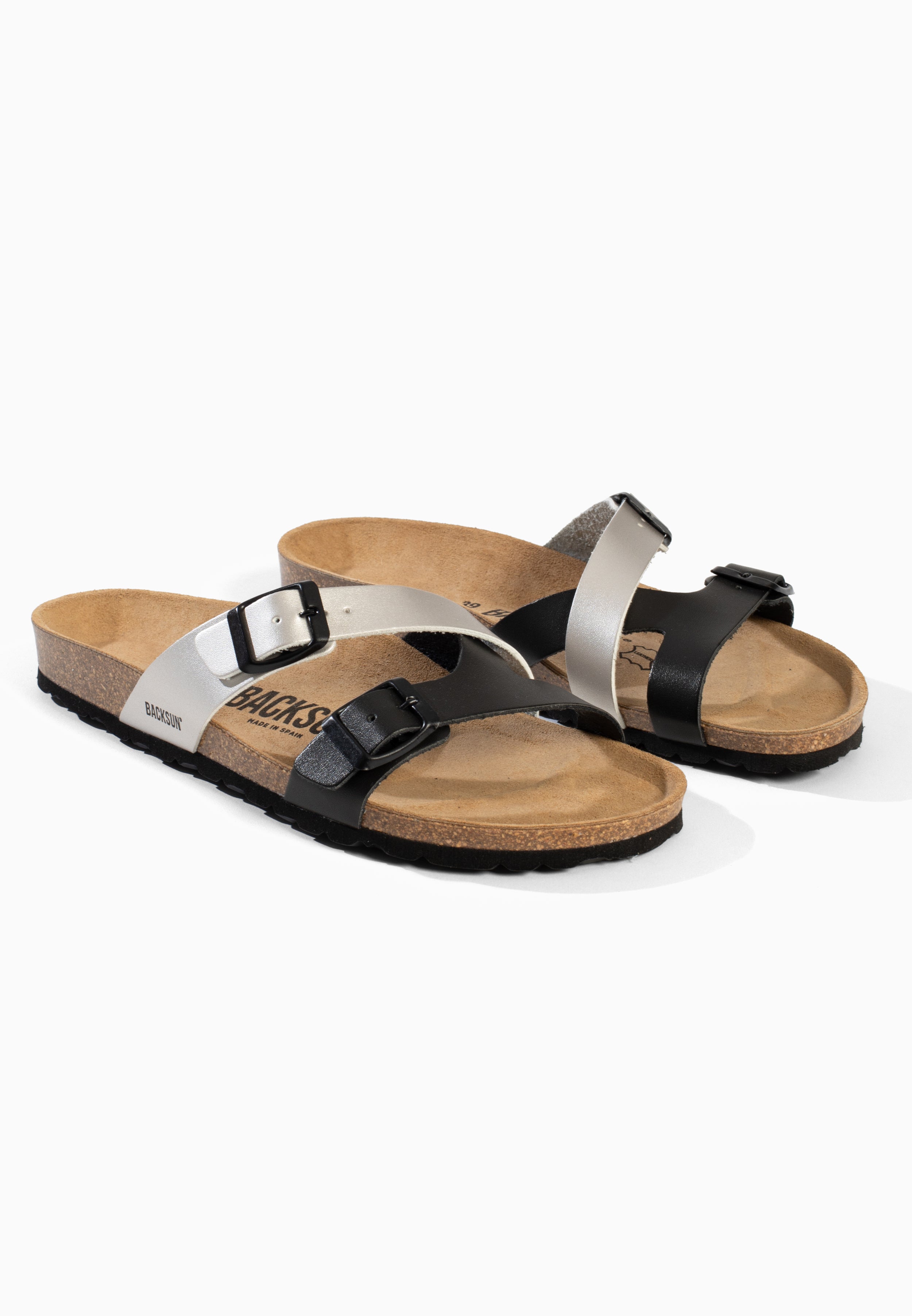 Sandales 2 Brides Talca Noir et Argent