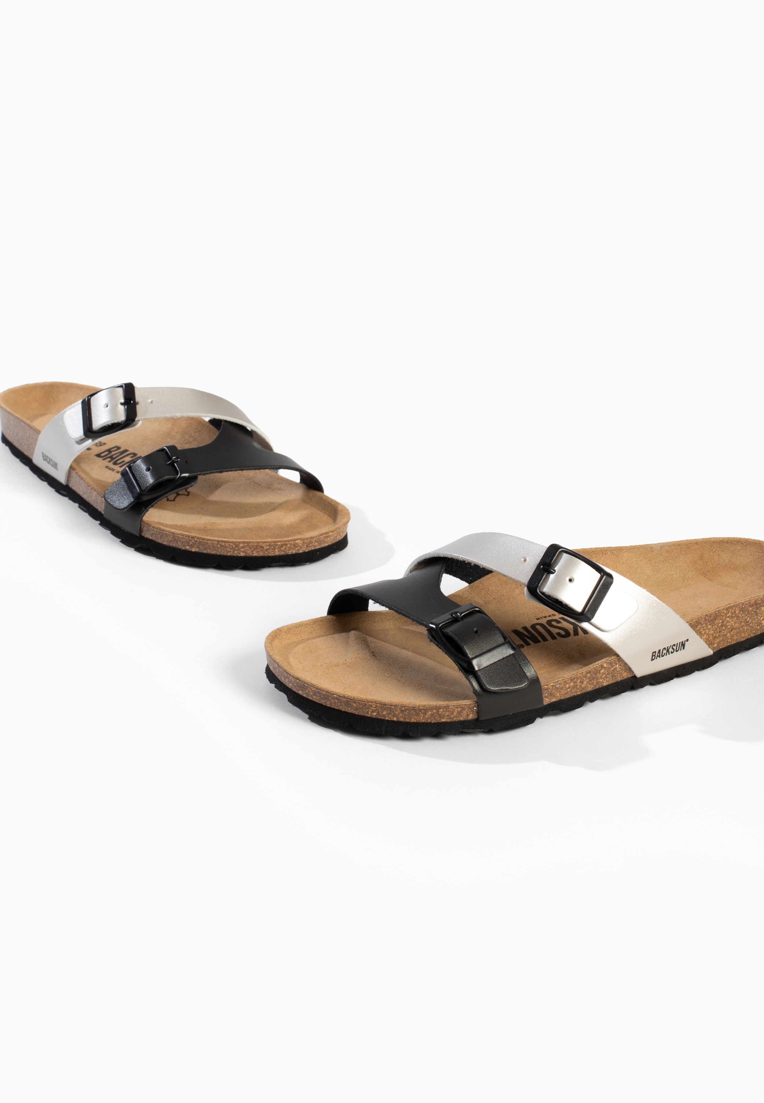 Sandales 2 Brides Talca Noir et Argent