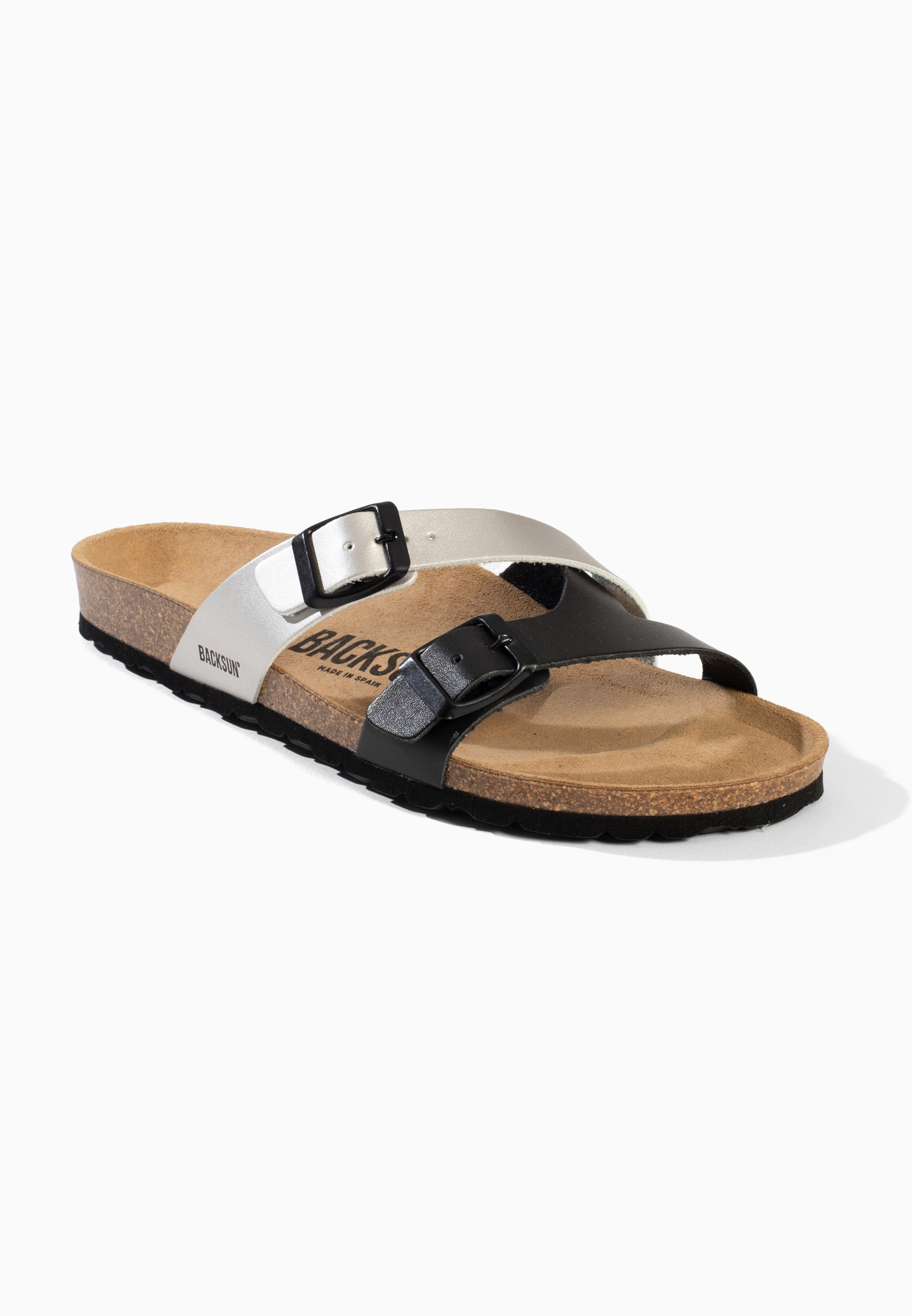Sandales 2 Brides Talca Noir et Argent