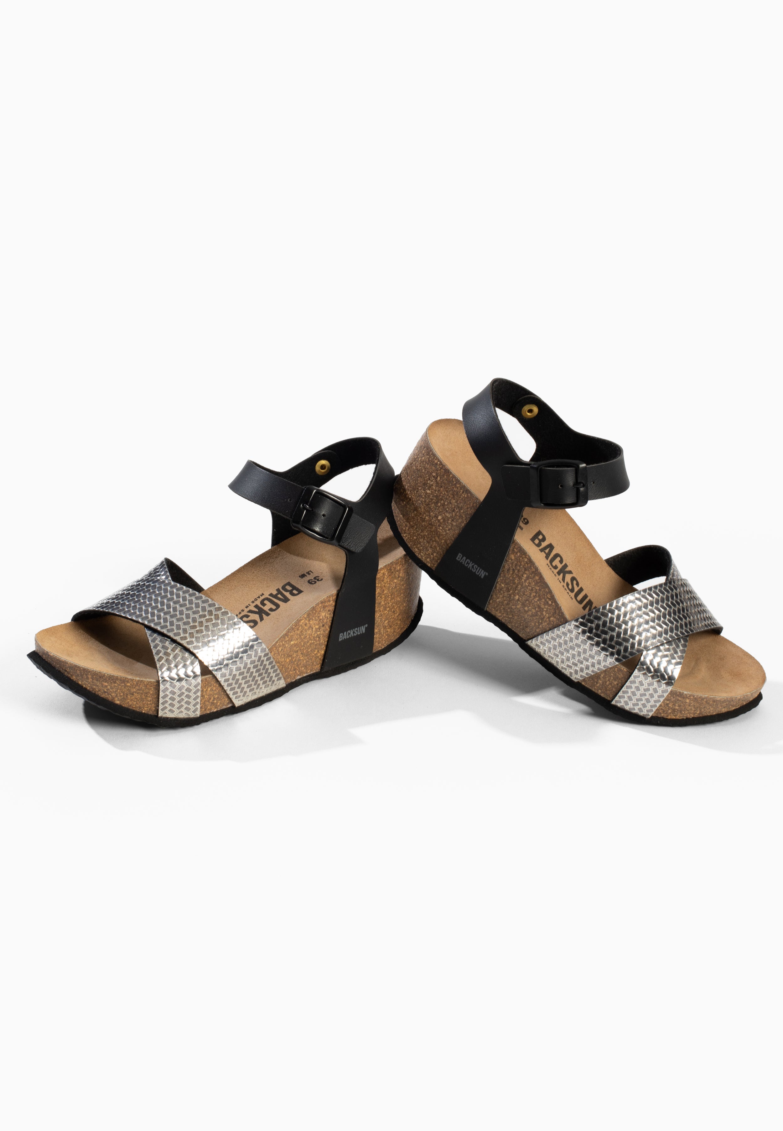 Sandales Compensées et Semi-compensées Genes Noir et Argent