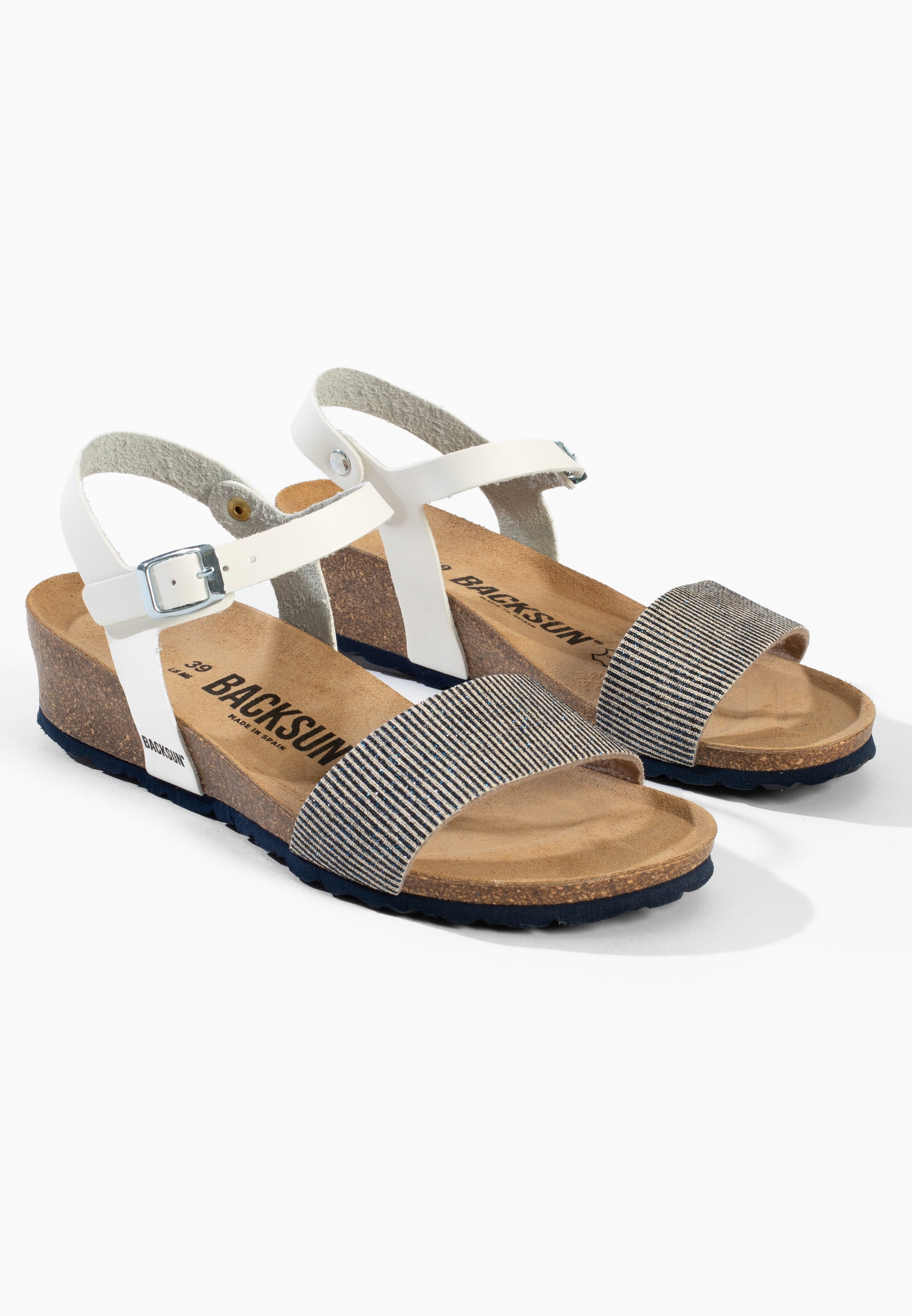 Sandales Compensées et Semi-compensées Lola Blanc et Bleu marine