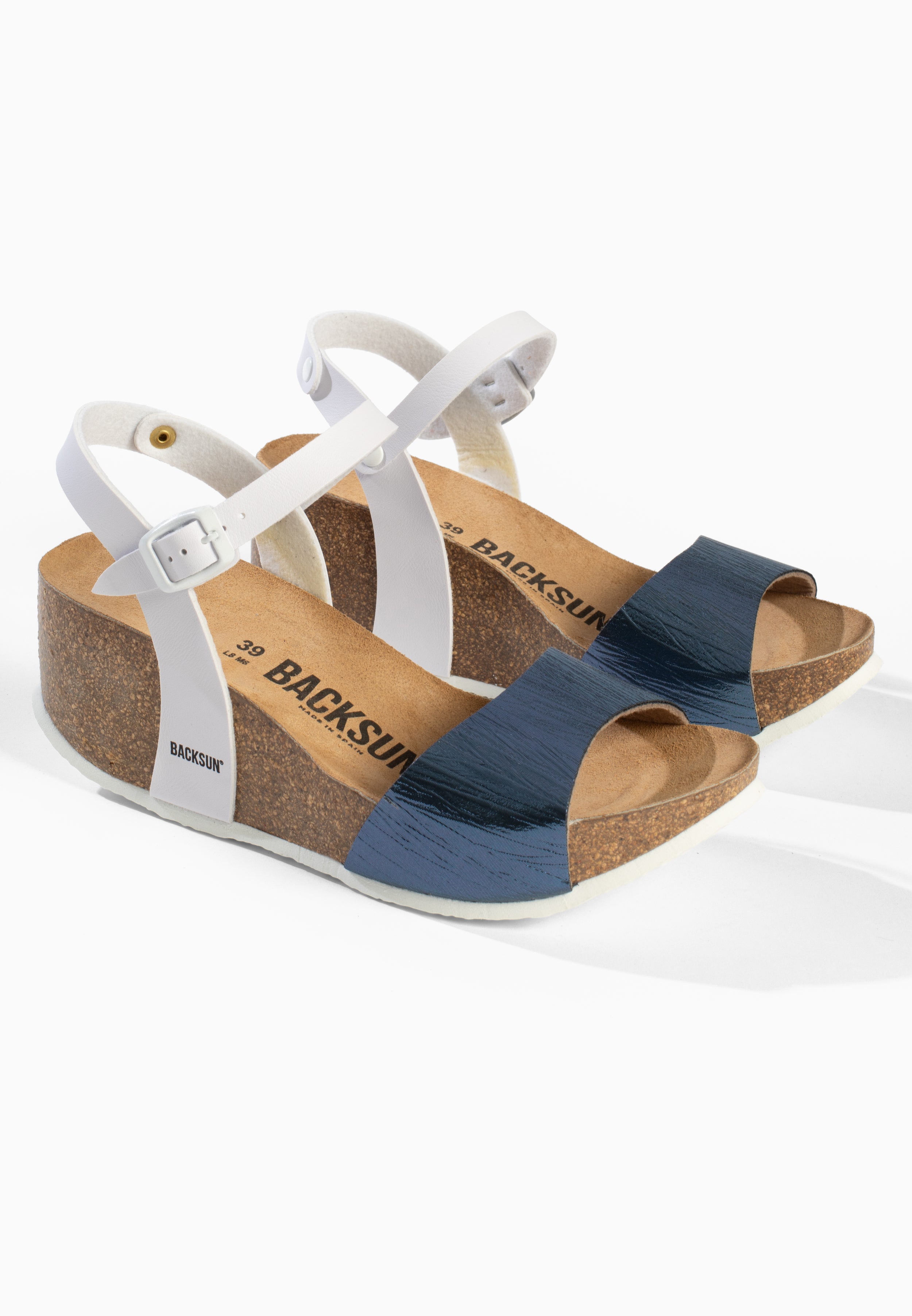 Sandales Compensées et Semi-compensées Hong Kong Blanc et Bleu marine
