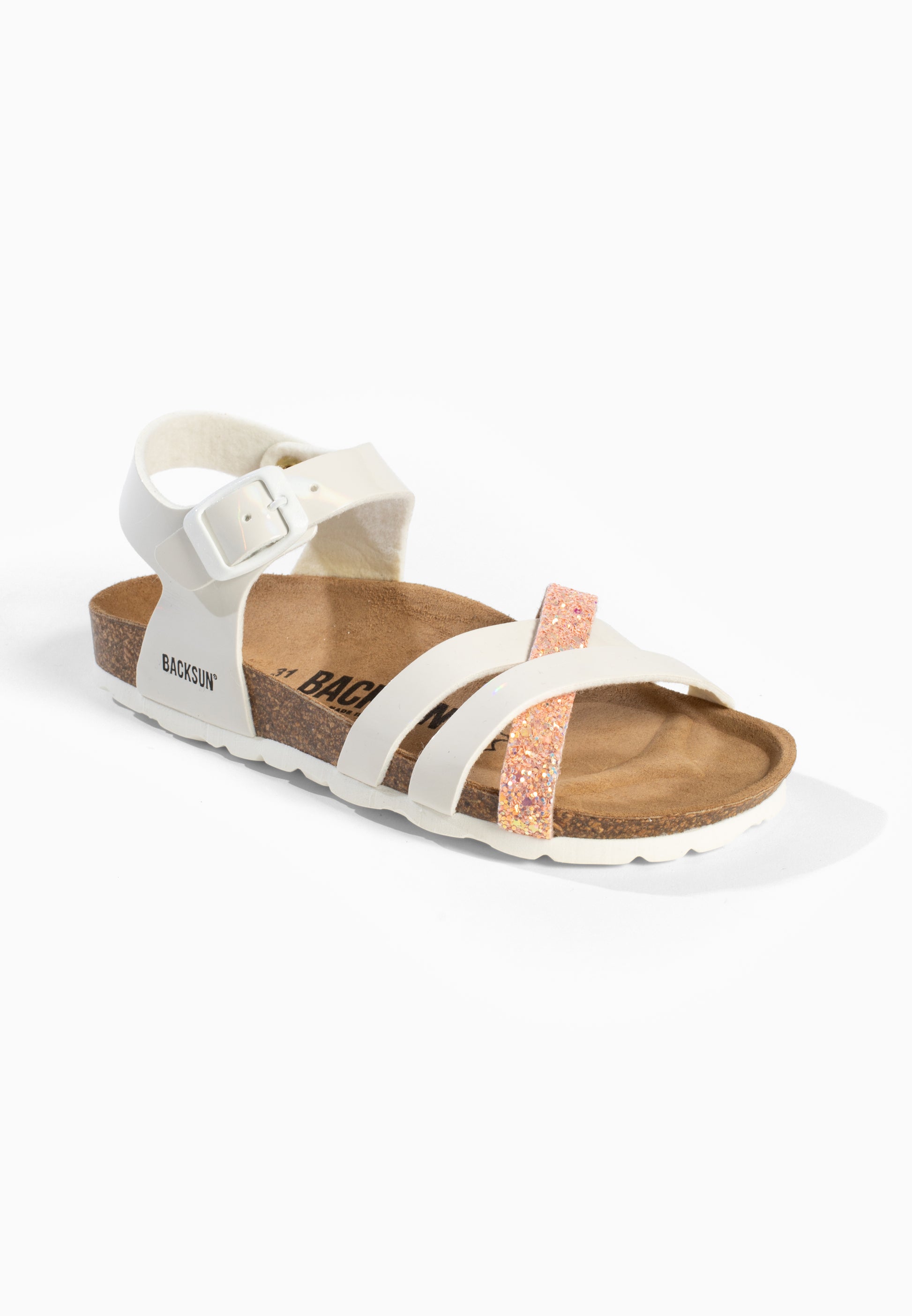 Sandales Multi-Brides Viala Blanc et Rose pailleté