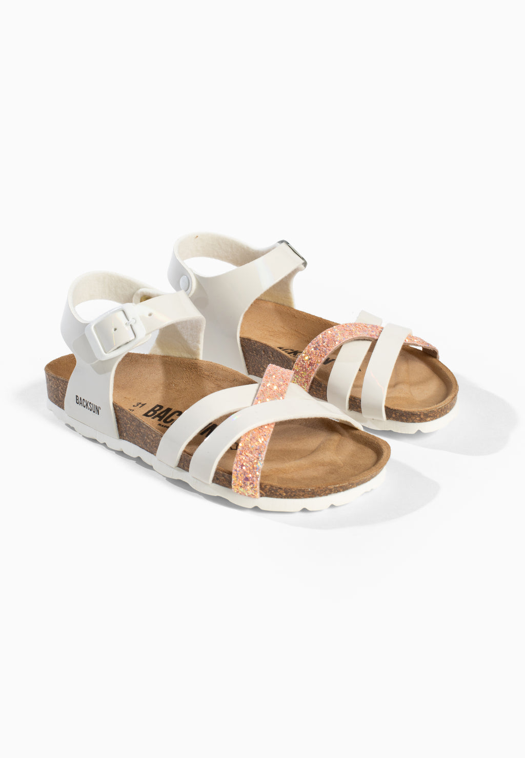 Sandales Multi-Brides Viala Blanc et Rose pailleté