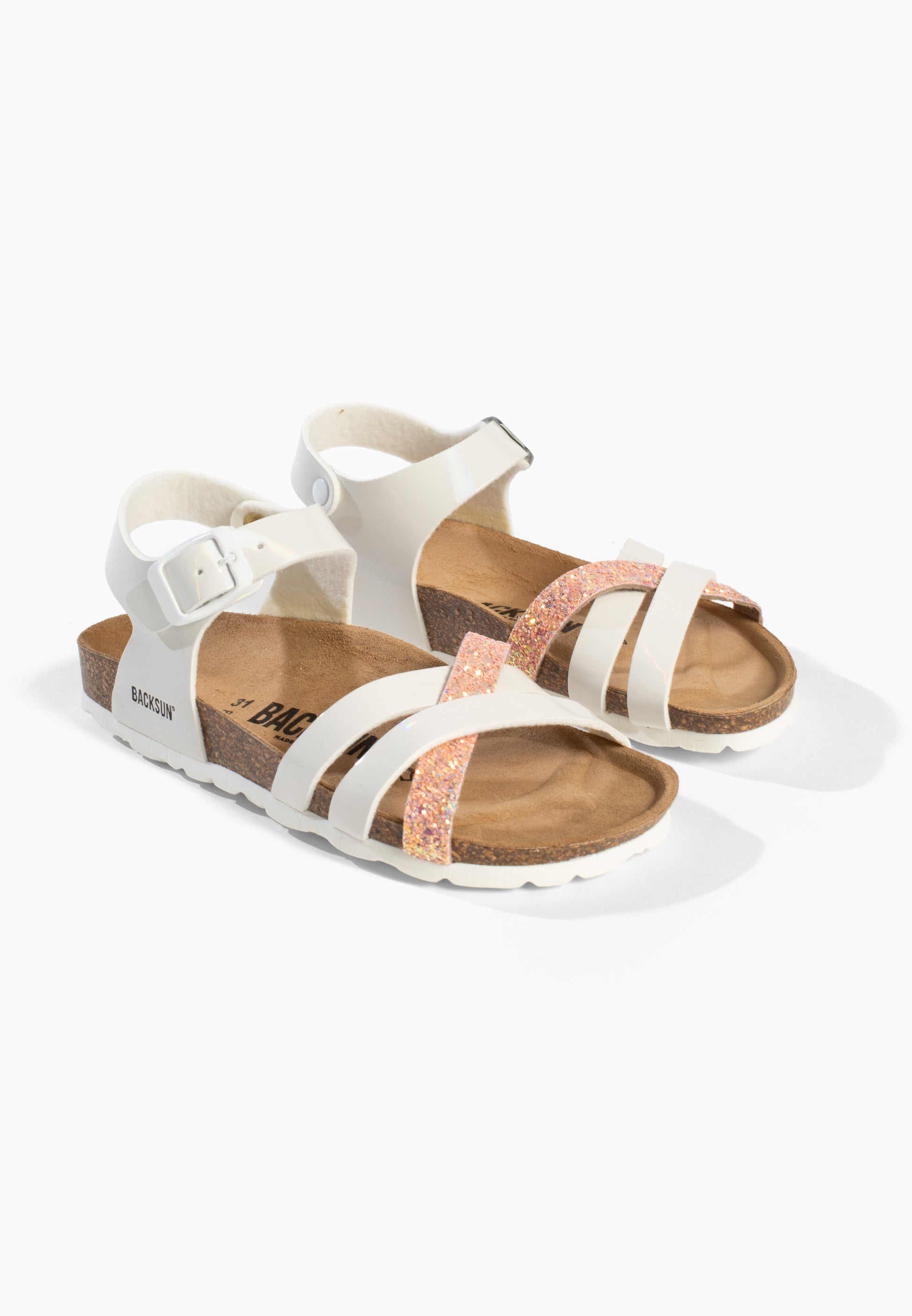 Sandales Multi-Brides Viala Blanc et Rose pailleté