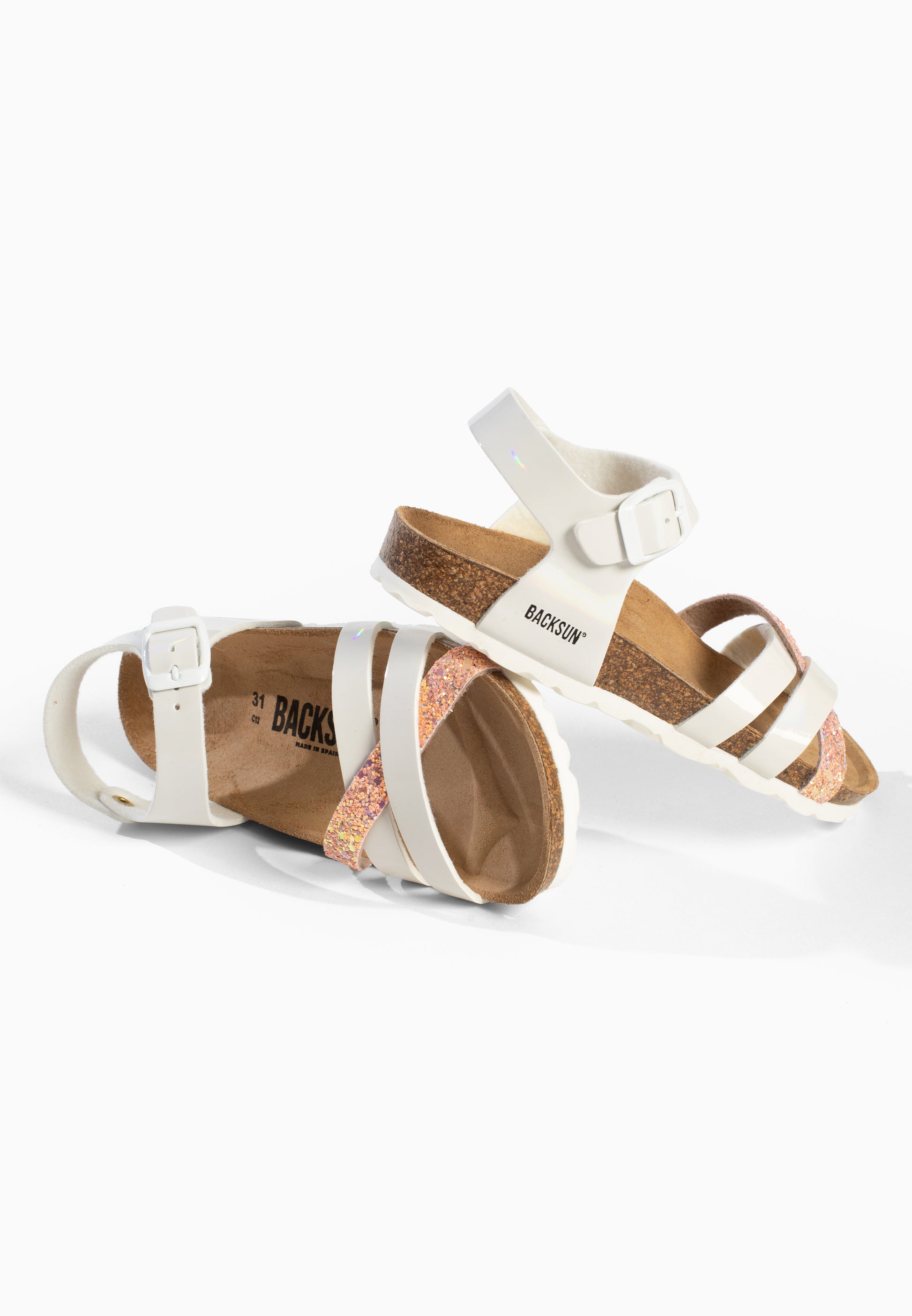 Sandales Multi-Brides Viala Blanc et Rose pailleté