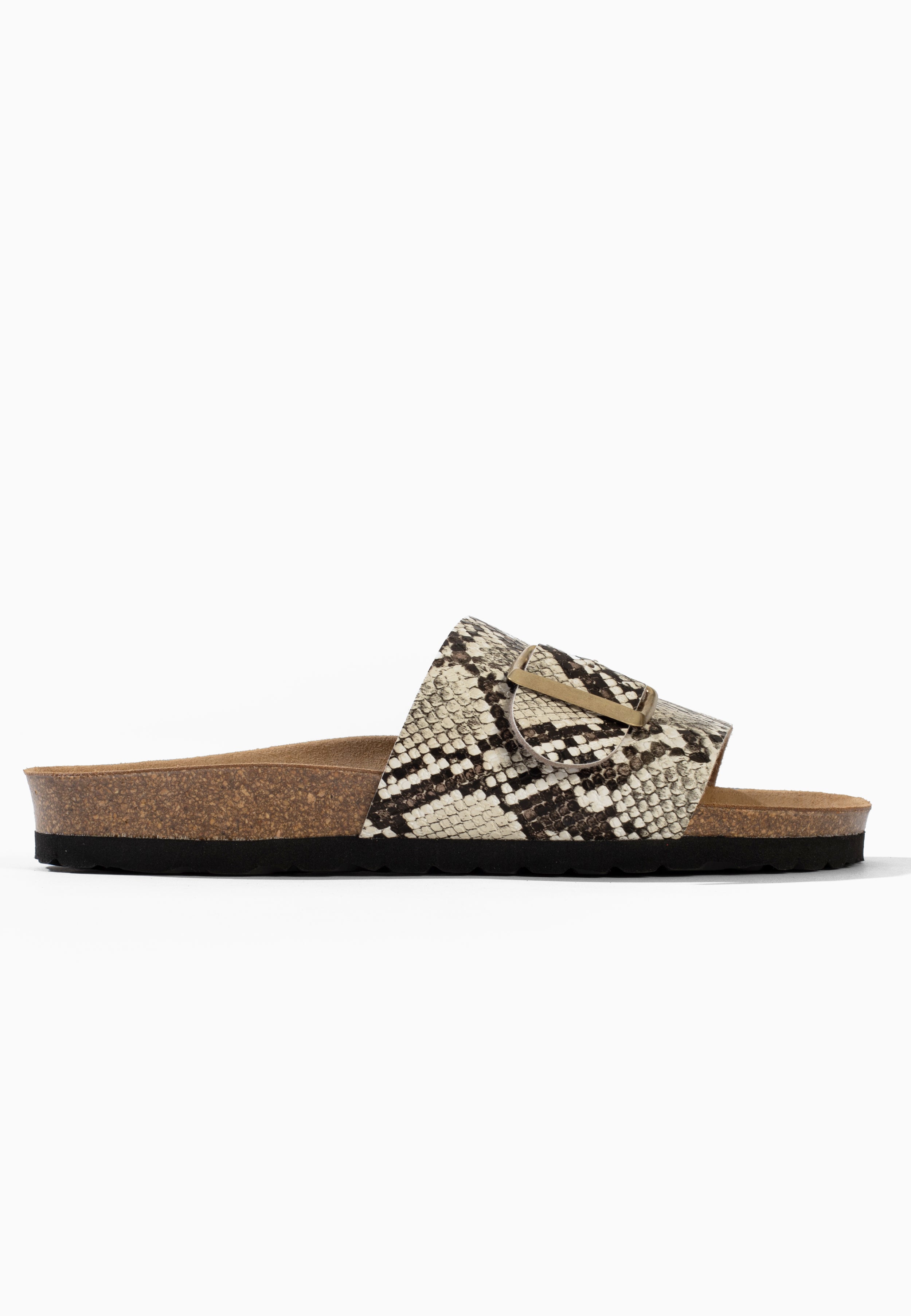 Sandales 1 Bride Carla Noir et Python beige