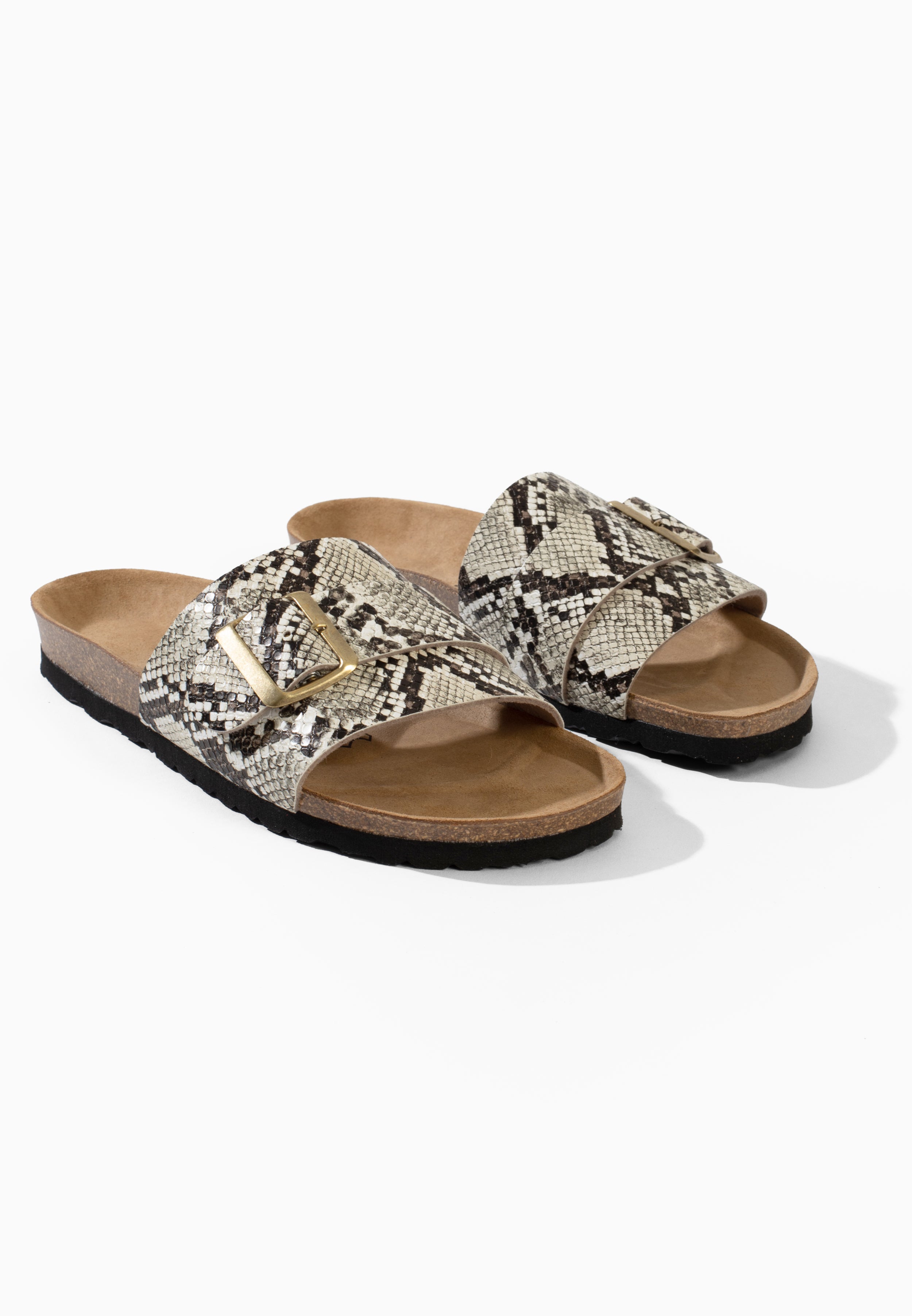 Sandales 1 Bride Carla Noir et Python beige