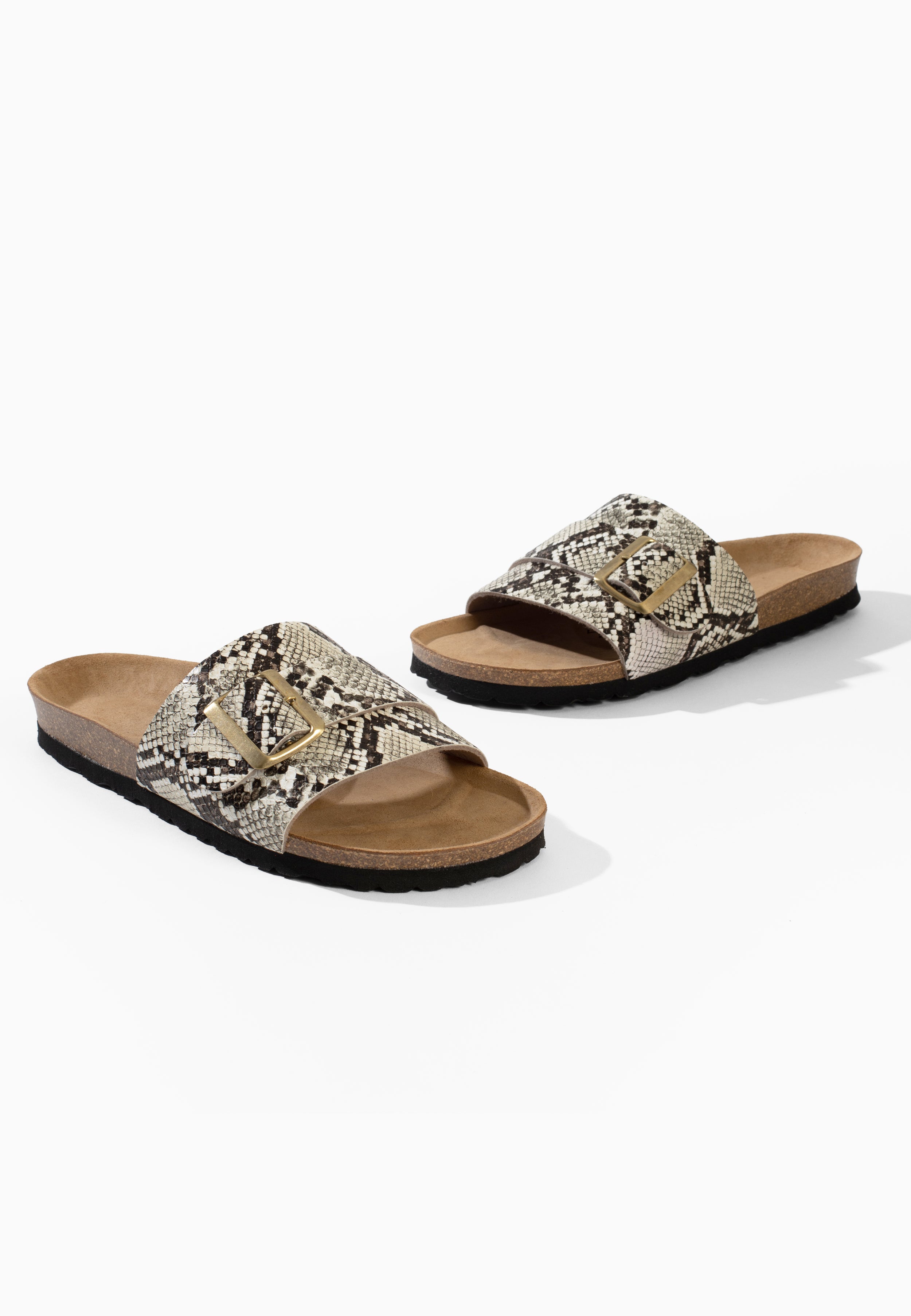 Sandales 1 Bride Carla Noir et Python beige