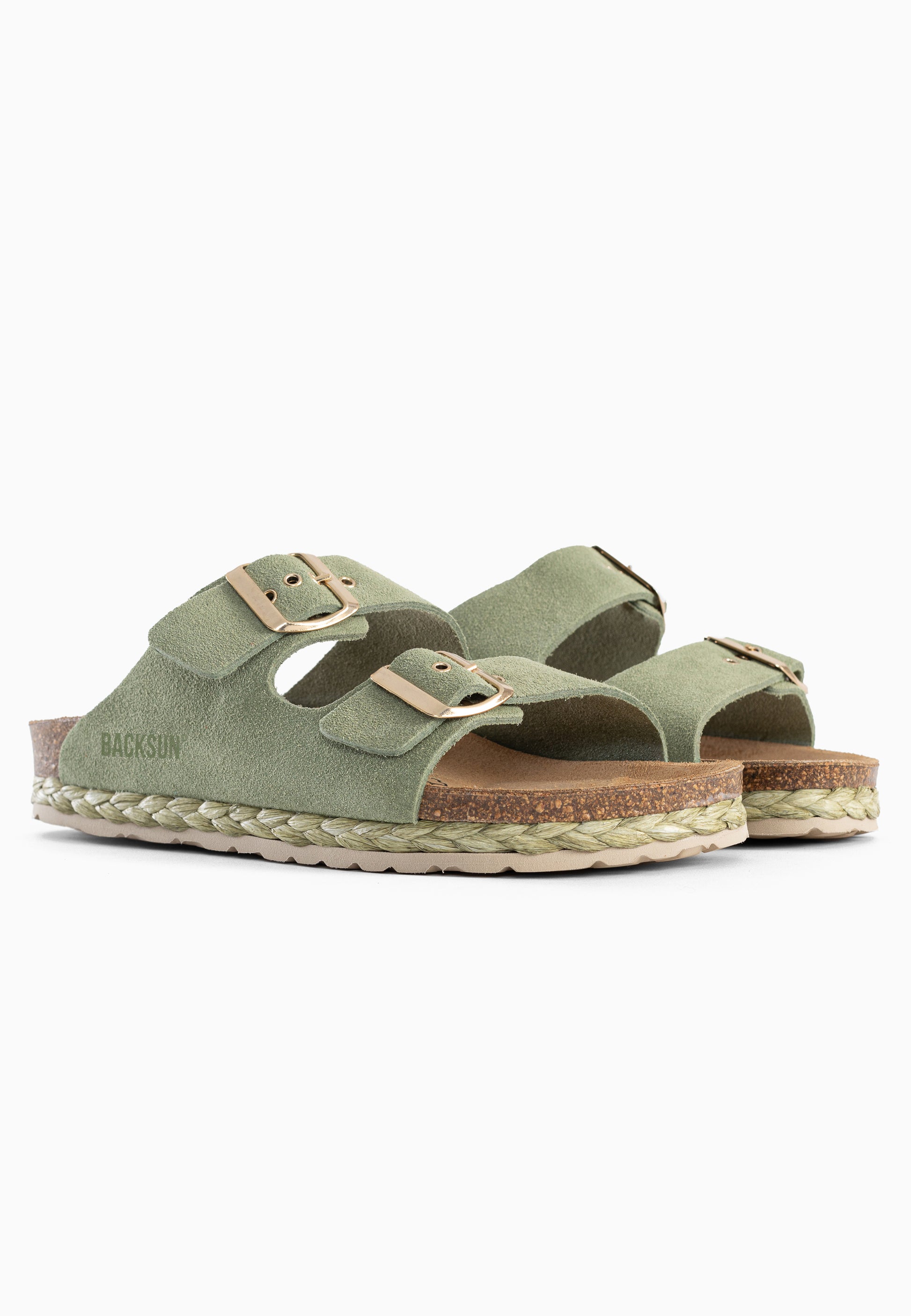 Vada Sandalen aus 100 % Leder mit 2 Riemen in Grün
