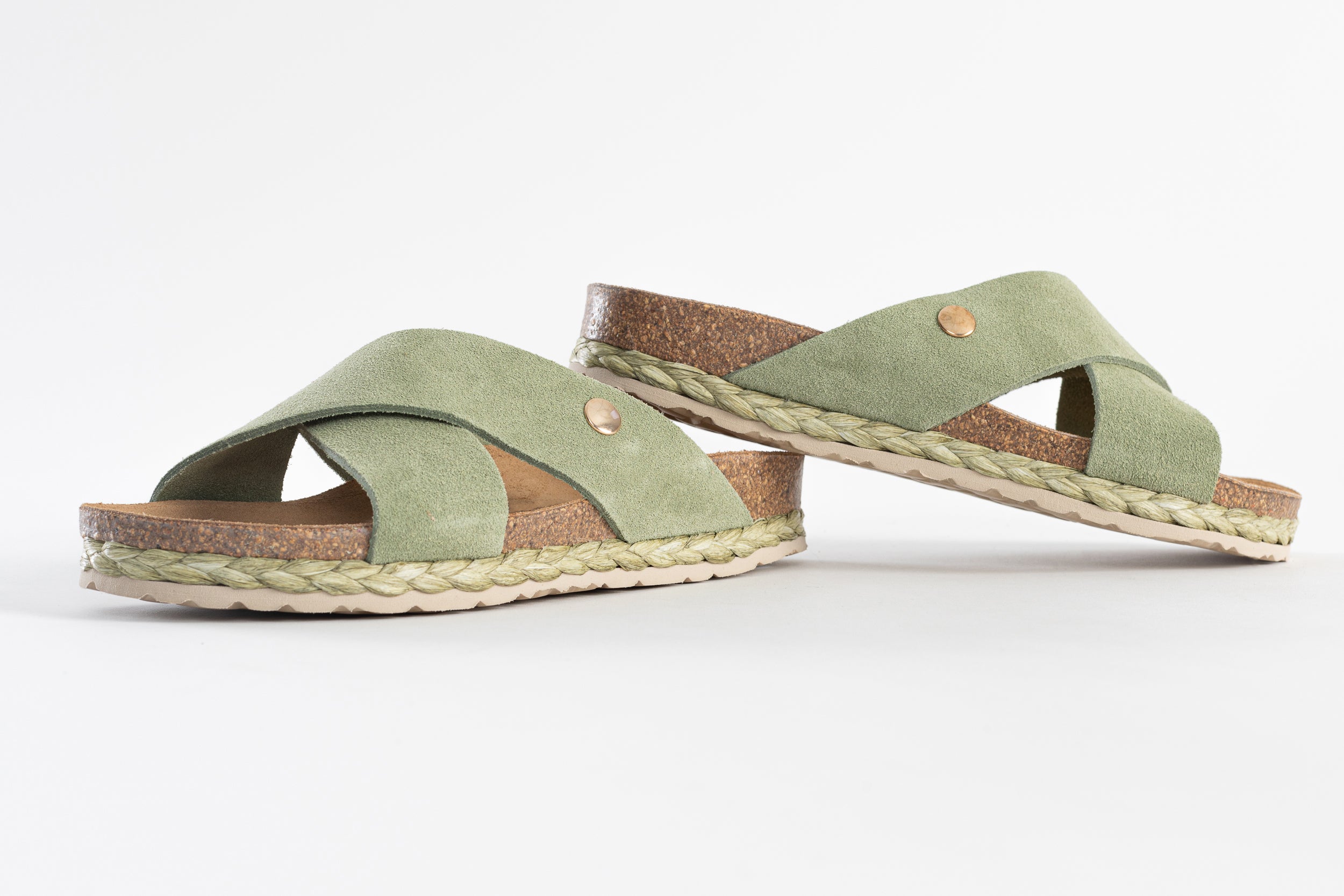 Sandales Lauren 2 Brides Kaki 100 % Cuir