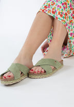 Sandales Lauren 2 Brides Kaki 100 % Cuir