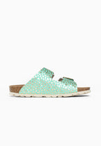 Bali 2-Strap Sandals in Light Green and Gold
