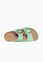 Bali 2-Strap Sandals in Light Green and Gold