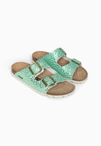 Bali 2-Strap Sandals in Light Green and Gold