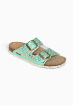 Bali 2-Strap Sandals in Light Green and Gold