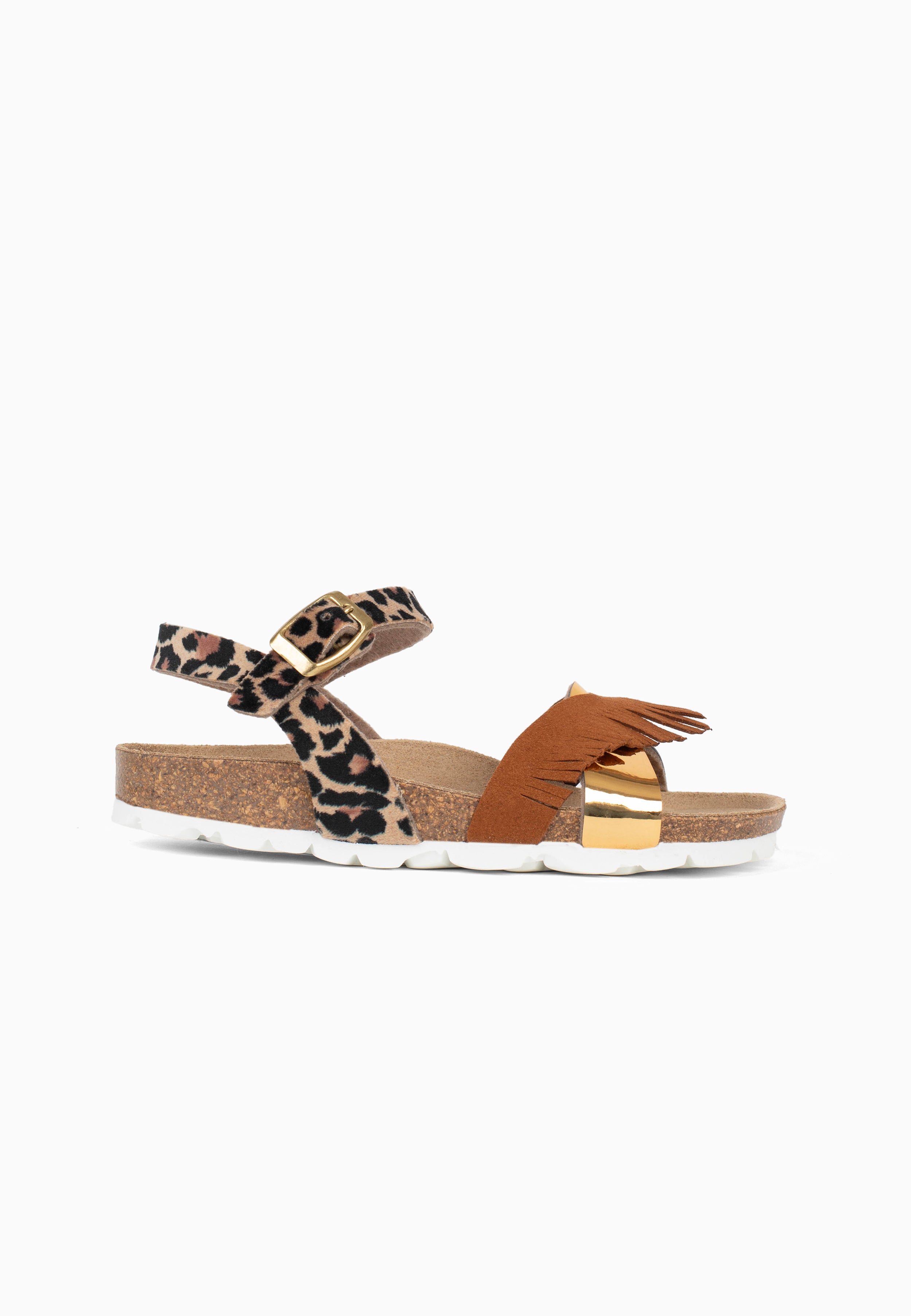 Sandales Fadira Multi-Brides Marron et or et léopard