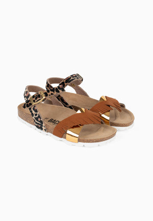 Fadira Multi-Strap Brown and Gold and Leopard Sandals