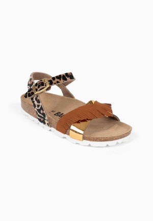 Fadira Multi-Strap Brown and Gold and Leopard Sandals