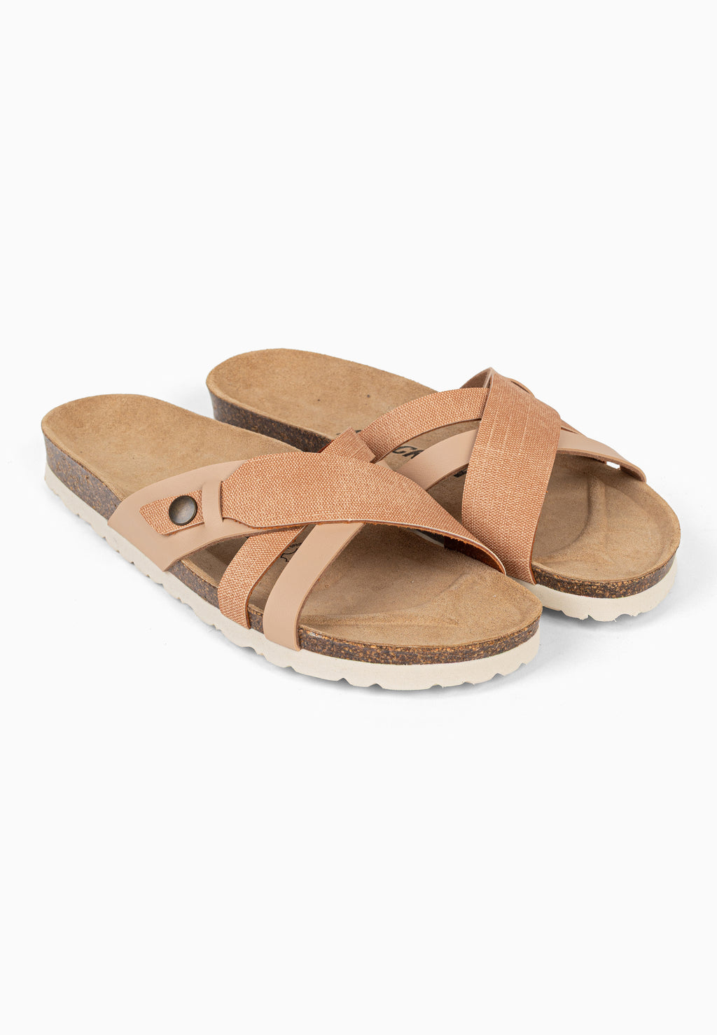 Sandales 2 Brides Franck Camel et Beige
