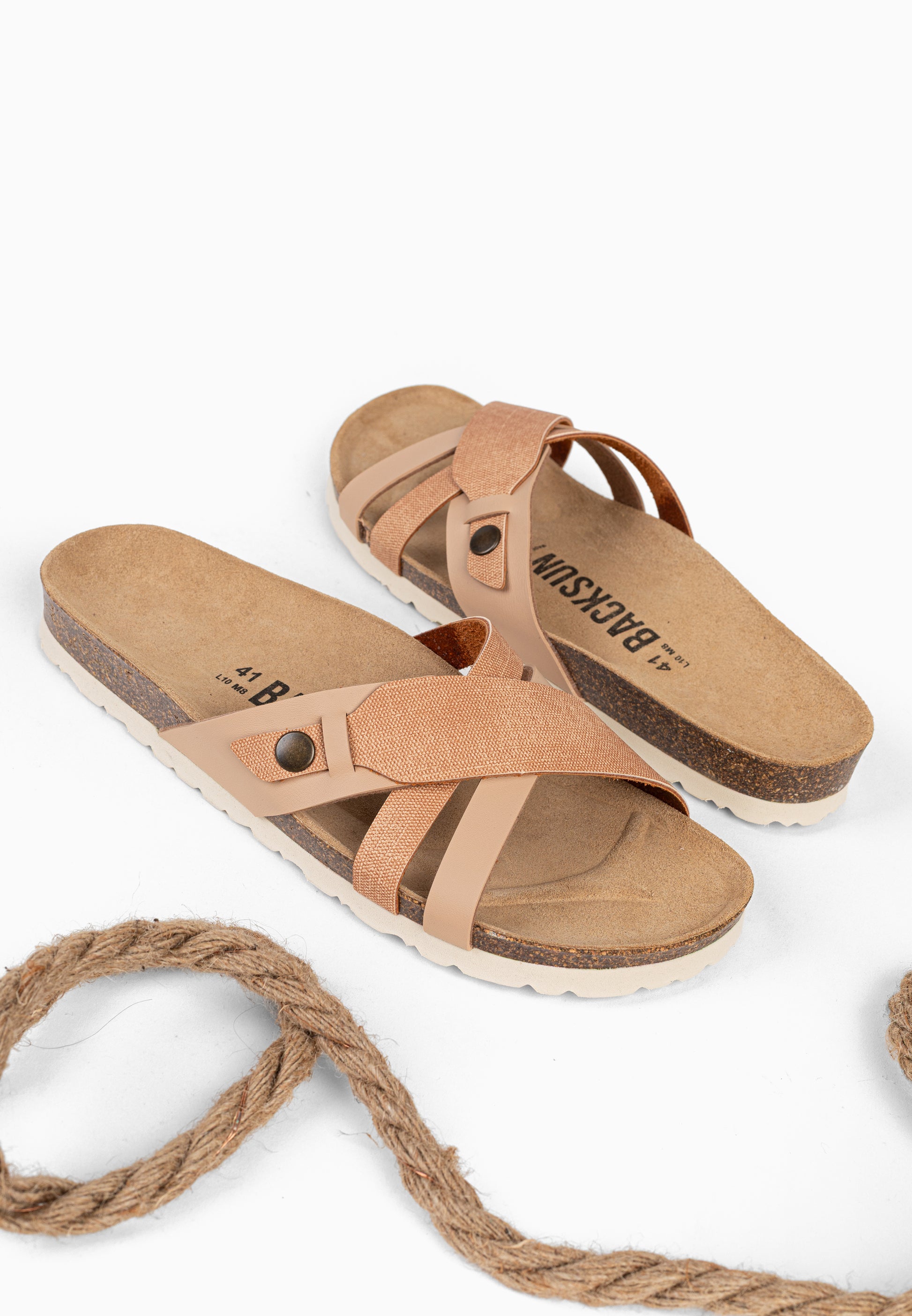 Sandales 2 Brides Franck Camel et Beige