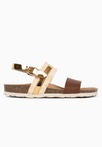 Sandales Rafette Multi-Brides Marron et or et beige