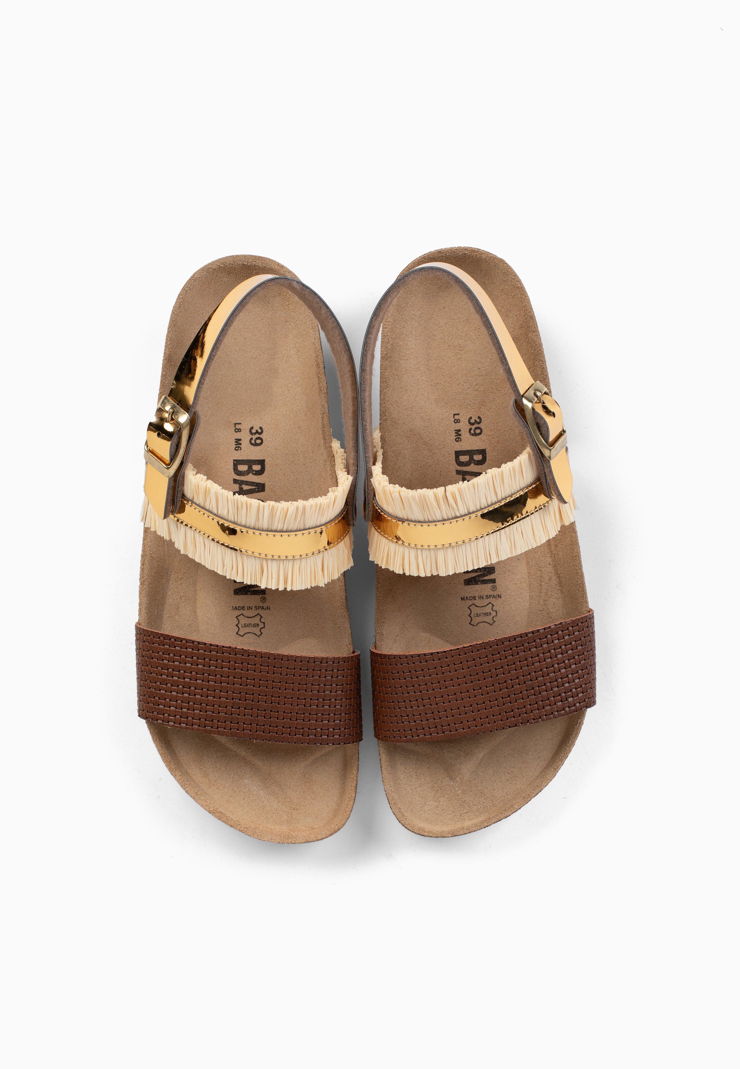Sandales Rafette Multi-Brides Marron et or et beige