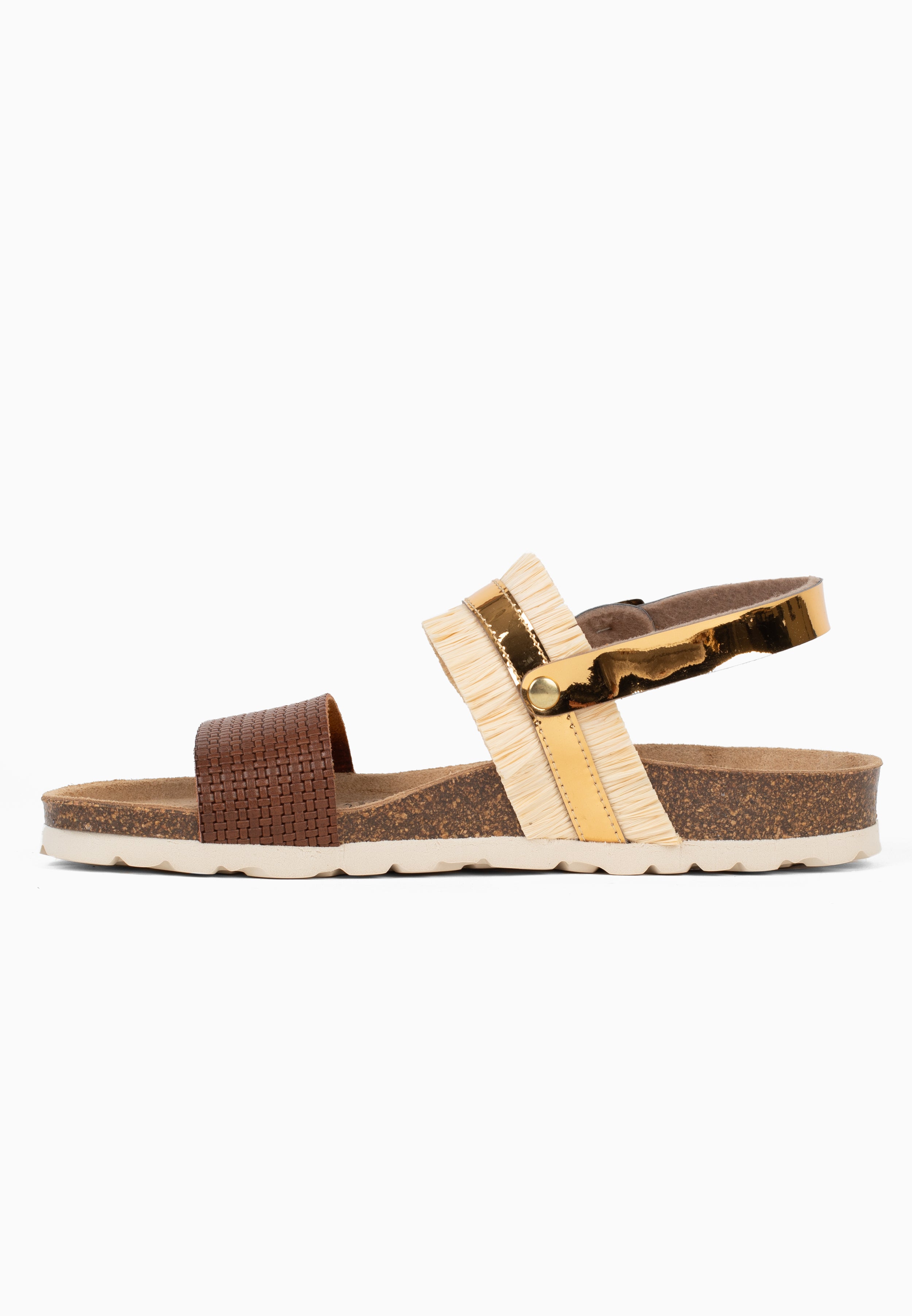 Sandales Rafette Multi-Brides Marron et or et beige
