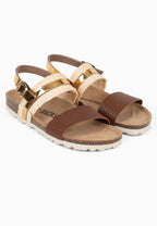 Sandales Rafette Multi-Brides Marron et or et beige