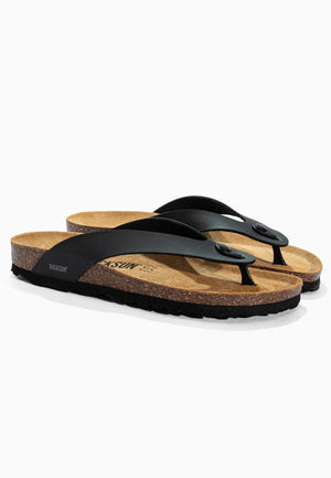 Leopoldos Black Toe-Thong Sandals