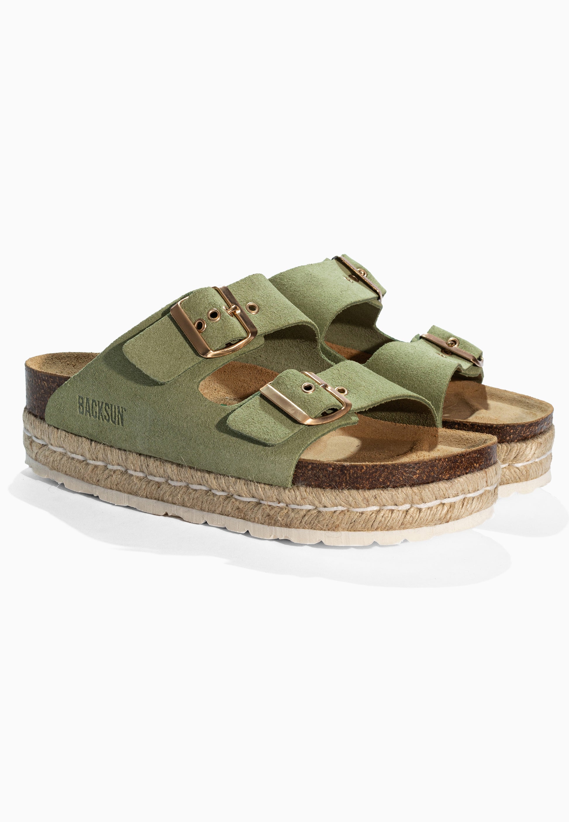 Sandales 2 Brides Vada Vert en Cuir