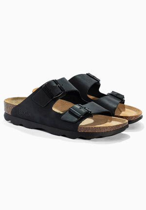 Bali Black Leather 2-Strap Sandals