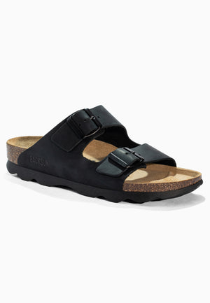 Bali Black Leather 2-Strap Sandals