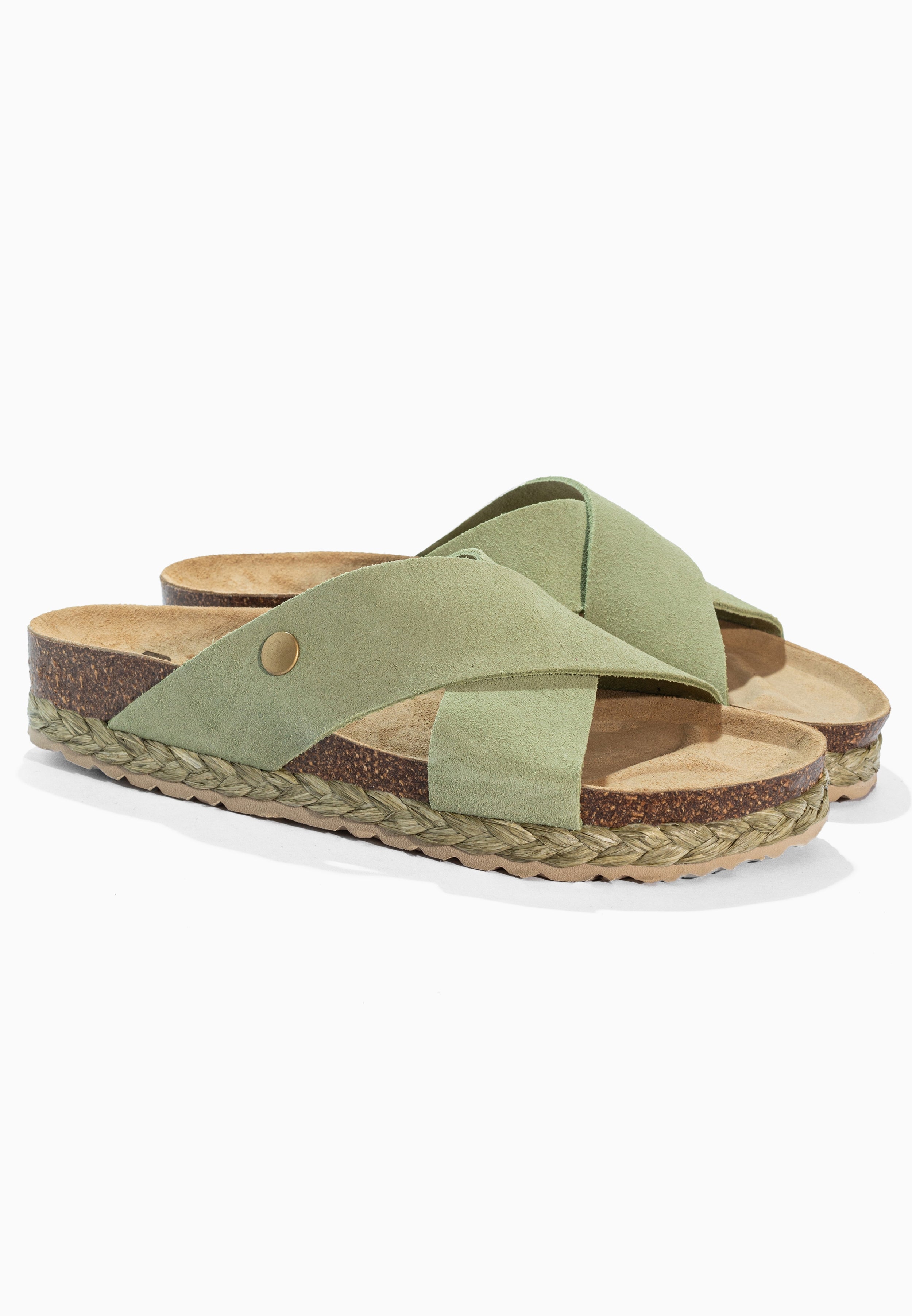 Sandales 2 Brides Lauren Kaki en Cuir